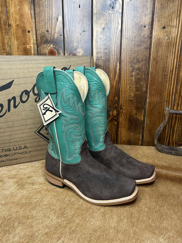 Men's Fenoglio Chocolate Fuji Roughout & Sierra Turquoise Boots-Men's Boots-Fenoglio Boots-Lucky J Boots & More, Women's, Men's, & Kids Western Store Located in Carthage, MO