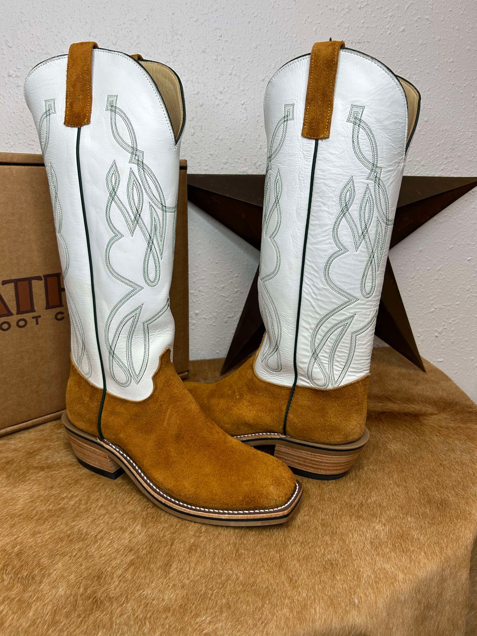 Men's Olathe Rust Mesquite Crazyhorse & White Glove Boots-Men's Boots-Olathe-Lucky J Boots & More, Women's, Men's, & Kids Western Store Located in Carthage, MO