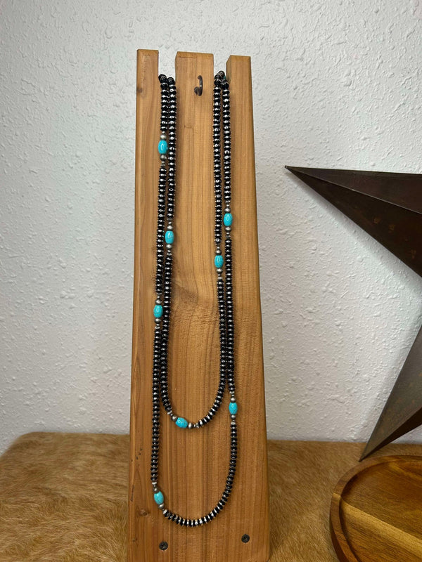 West & CO 66" Beaded Necklace w/ Turquoise-Necklaces-WEST & CO-Lucky J Boots & More, Women's, Men's, & Kids Western Store Located in Carthage, MO