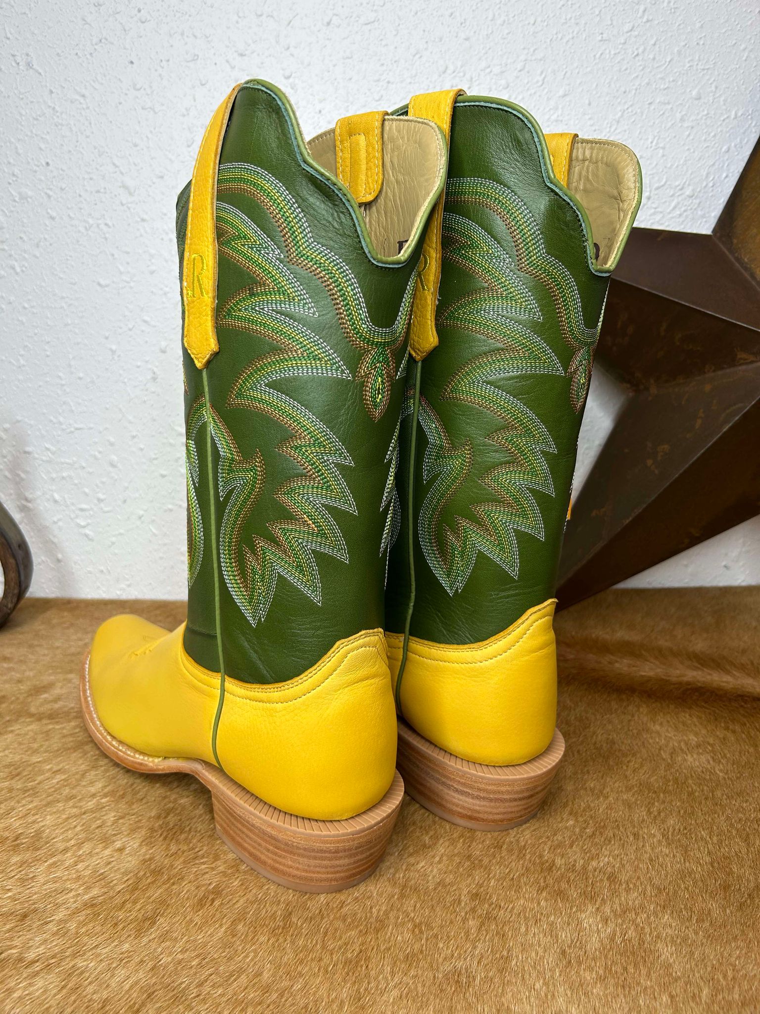 Men's R Watson Buttercup Deer & Green Sinatra Cowhide Boots-Men's Boots-R. Watson-Lucky J Boots & More, Women's, Men's, & Kids Western Store Located in Carthage, MO