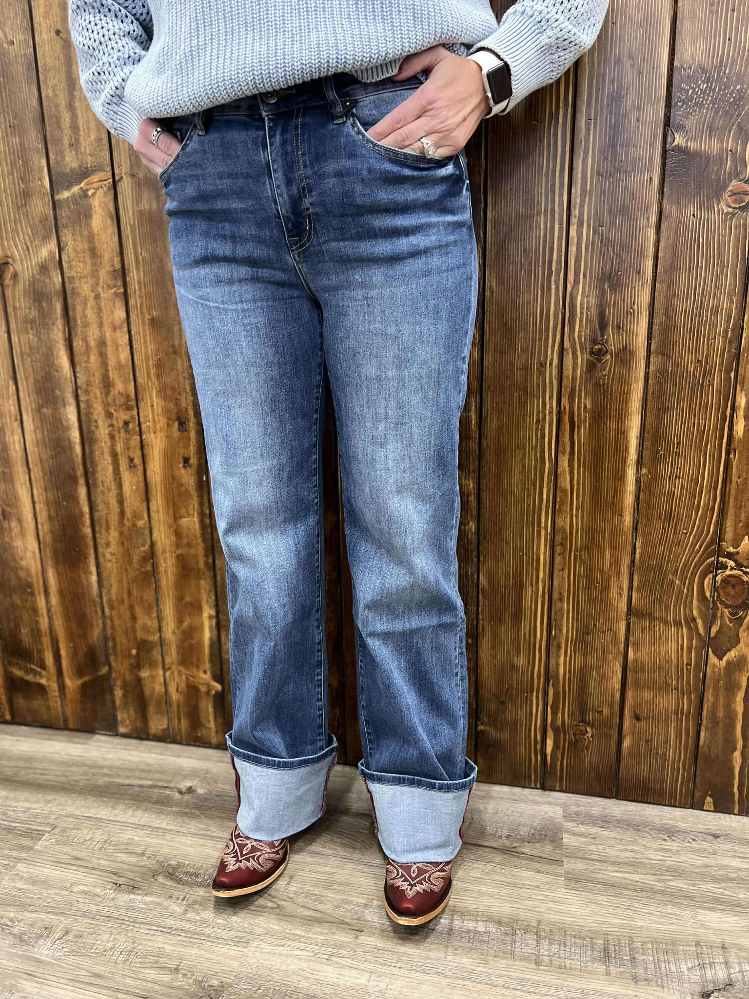 Mica Denim Madelyn High Rise Wide Leg Cuff Jeans-Women's Denim-Mica Denim-Lucky J Boots & More, Women's, Men's, & Kids Western Store Located in Carthage, MO