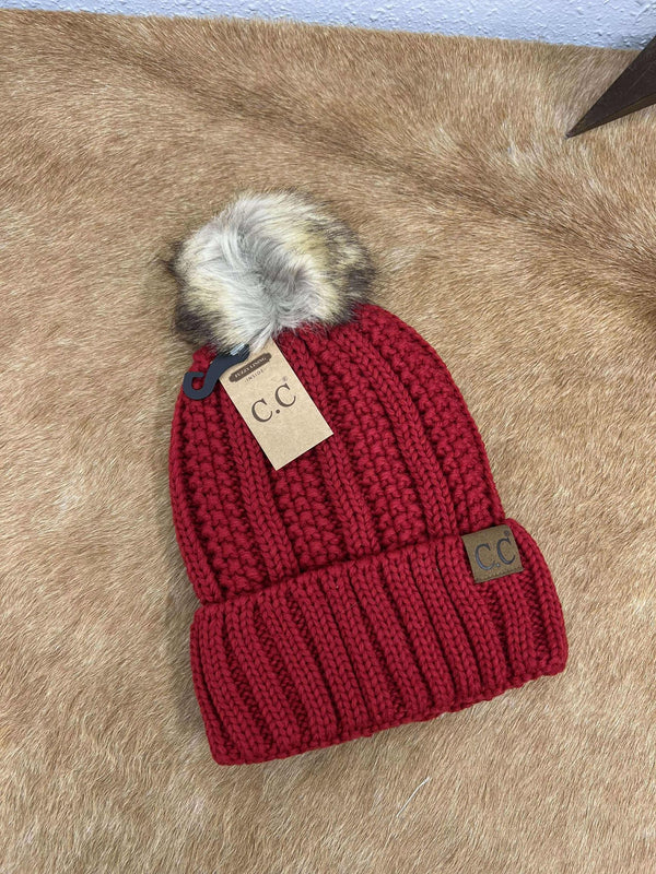 C.C Woven Checkered Texture Pom Beanie-Beanie/Gloves-C.C Beanies-Lucky J Boots & More, Women's, Men's, & Kids Western Store Located in Carthage, MO