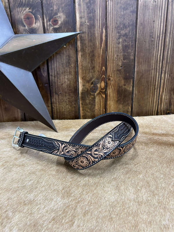 Twisted X Floral & Dark Brown Basket Weave Belt XBT1293-Belts-WESTERN FASHION ACCESSORIES-Lucky J Boots & More, Women's, Men's, & Kids Western Store Located in Carthage, MO