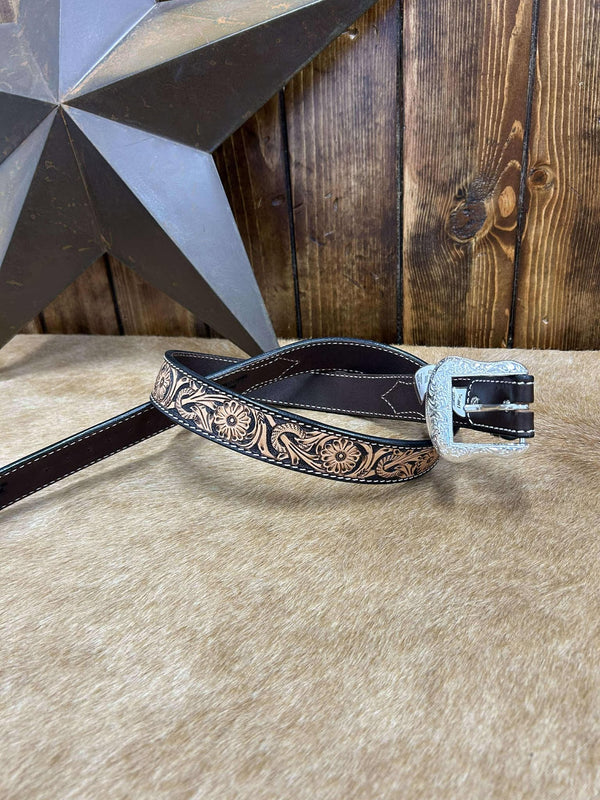 Twisted X Floral & Dark Brown Basket Weave Belt XBT1293-Belts-WESTERN FASHION ACCESSORIES-Lucky J Boots & More, Women's, Men's, & Kids Western Store Located in Carthage, MO