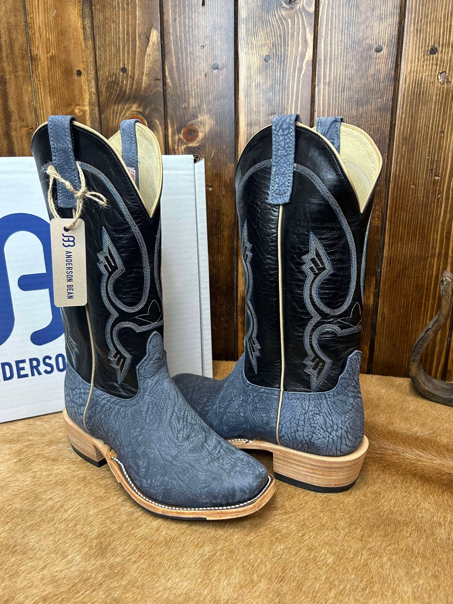 Men's Anderson Bean Blue Jean Washed Shoulder & Black Kidskin Boots-Men's Boots-Anderson Bean-Lucky J Boots & More, Women's, Men's, & Kids Western Store Located in Carthage, MO