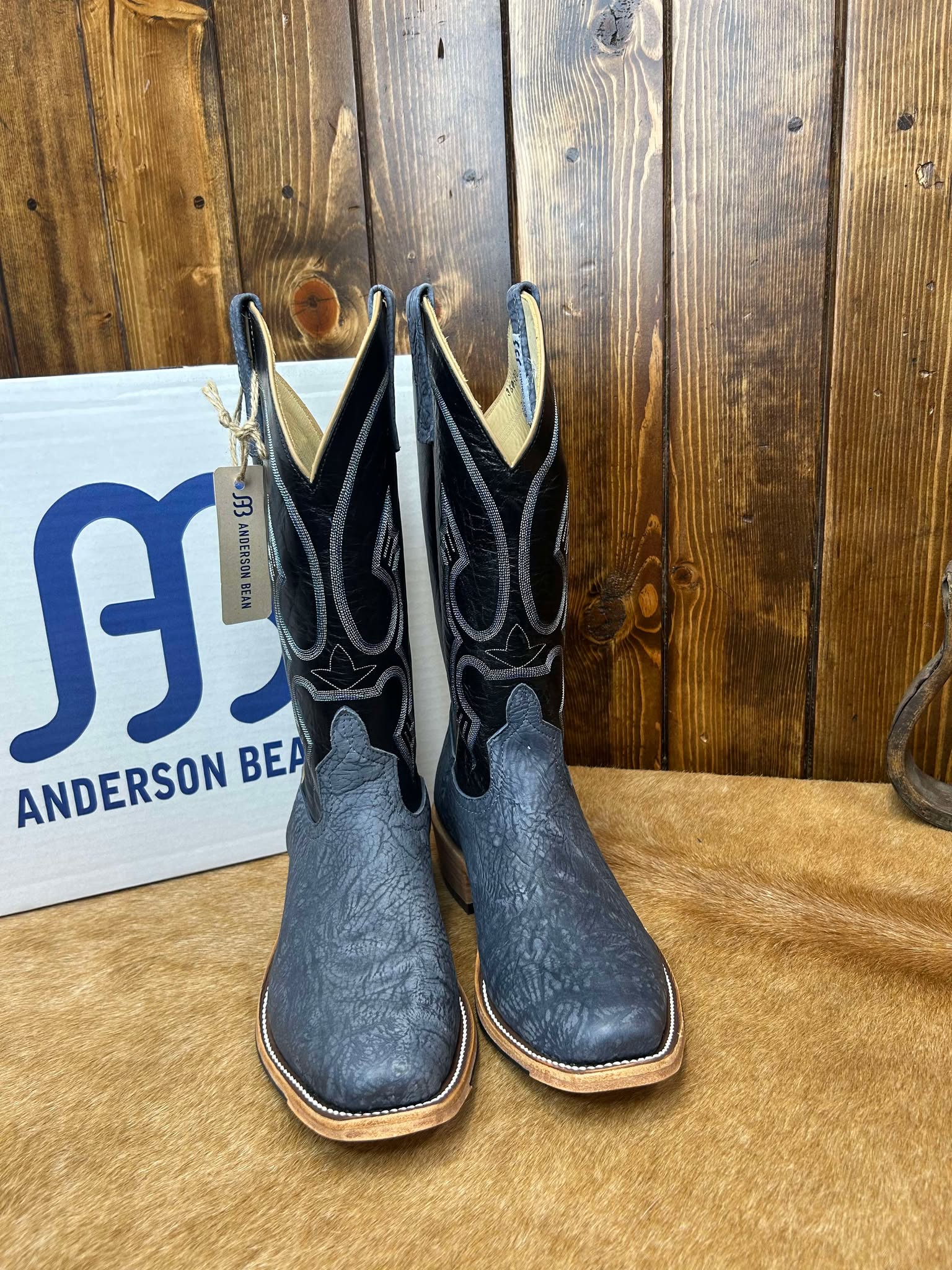 Men's Anderson Bean Blue Jean Washed Shoulder & Black Kidskin Boots-Men's Boots-Anderson Bean-Lucky J Boots & More, Women's, Men's, & Kids Western Store Located in Carthage, MO