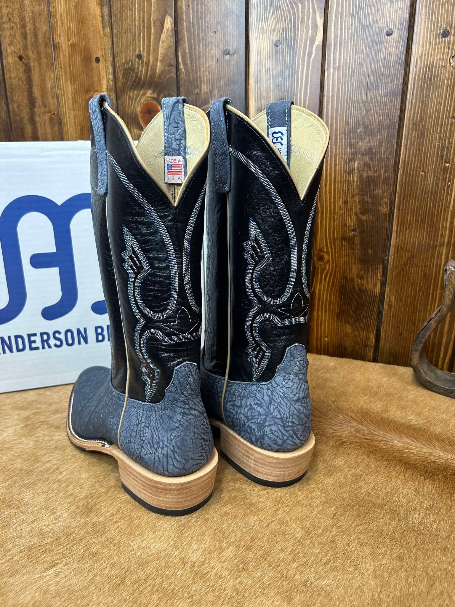 Men's Anderson Bean Blue Jean Washed Shoulder & Black Kidskin Boots-Men's Boots-Anderson Bean-Lucky J Boots & More, Women's, Men's, & Kids Western Store Located in Carthage, MO