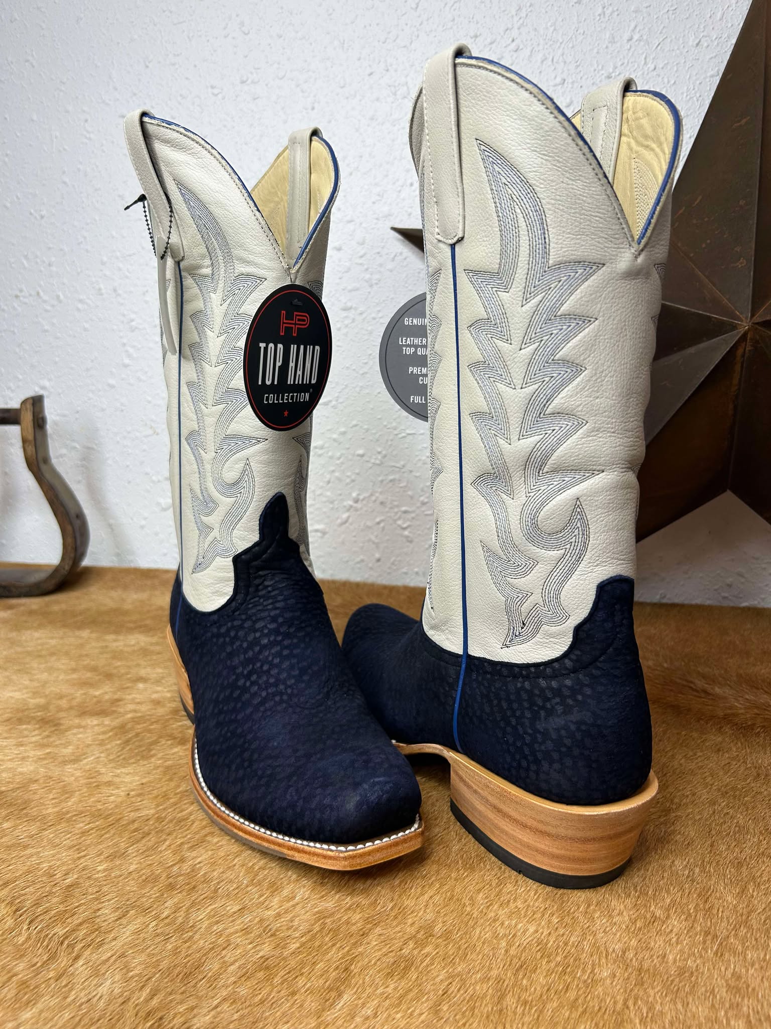 Men's Horse Power Navy Carpincho & Mercedes Cream Boots-Men's Boots-Horse Power-Lucky J Boots & More, Women's, Men's, & Kids Western Store Located in Carthage, MO