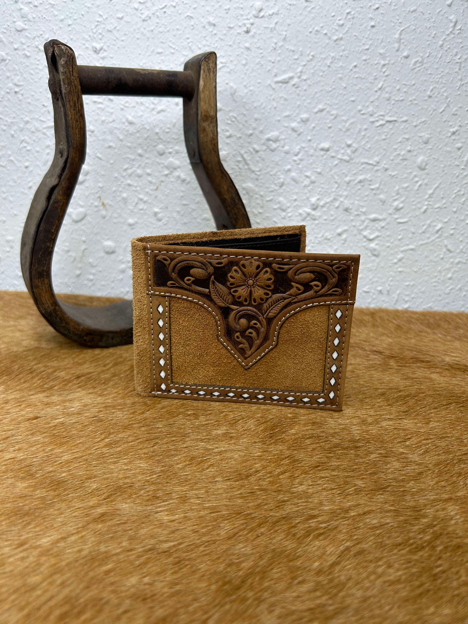 Nocona Tan Roughout & Tooled Wallets-Wallets-M & F Western Products-Lucky J Boots & More, Women's, Men's, & Kids Western Store Located in Carthage, MO