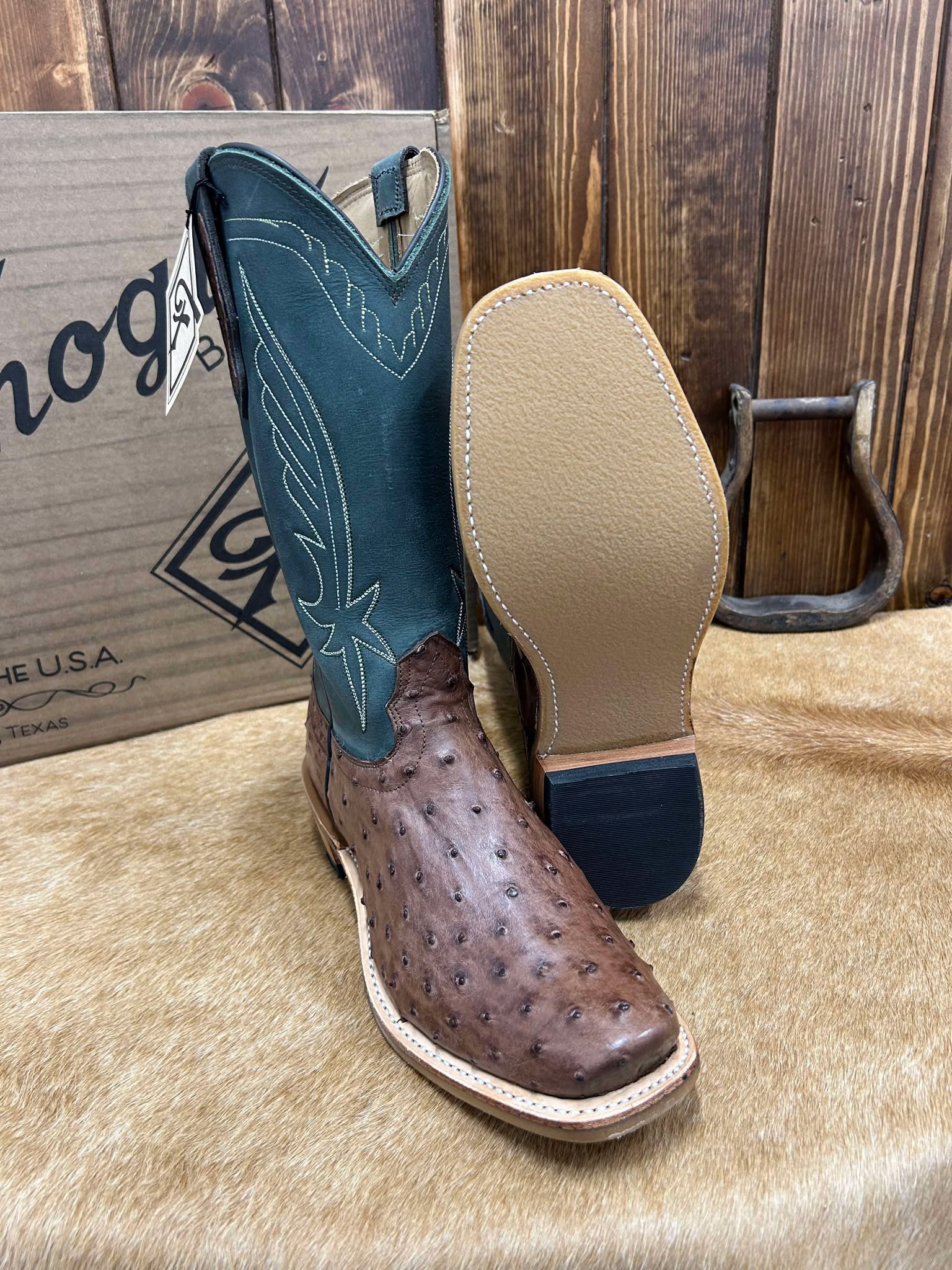 Men's Fenoglio Kango Tobacco Bruciato Ostrich & Boulder Mediterranean Boots-Men's Boots-Fenoglio Boots-Lucky J Boots & More, Women's, Men's, & Kids Western Store Located in Carthage, MO