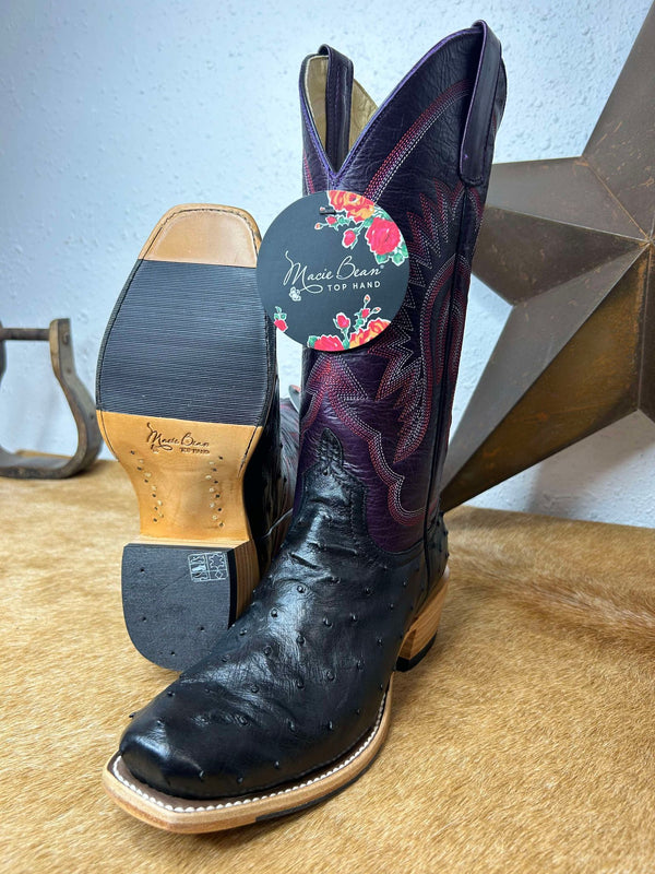 Macie Bean Black Full Quill Ostrich & Purple New Orleans Boots-Women's Boots-Macie Bean-Lucky J Boots & More, Women's, Men's, & Kids Western Store Located in Carthage, MO