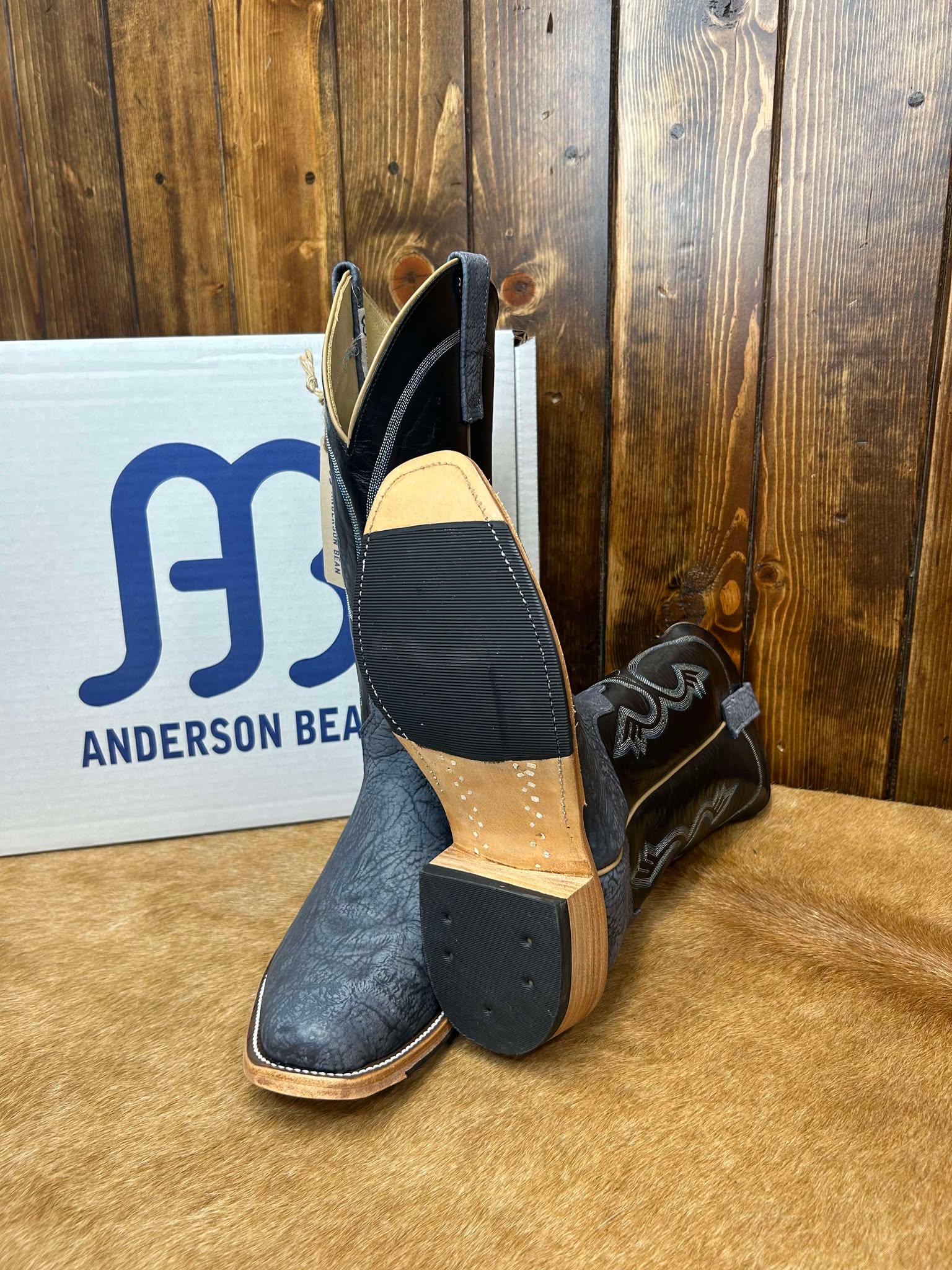 Men's Anderson Bean Blue Jean Washed Shoulder & Black Kidskin Boots-Men's Boots-Anderson Bean-Lucky J Boots & More, Women's, Men's, & Kids Western Store Located in Carthage, MO