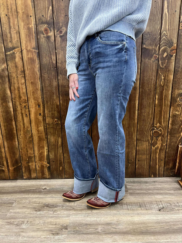 Mica Denim Madelyn High Rise Wide Leg Cuff Jeans-Women's Denim-Mica Denim-Lucky J Boots & More, Women's, Men's, & Kids Western Store Located in Carthage, MO