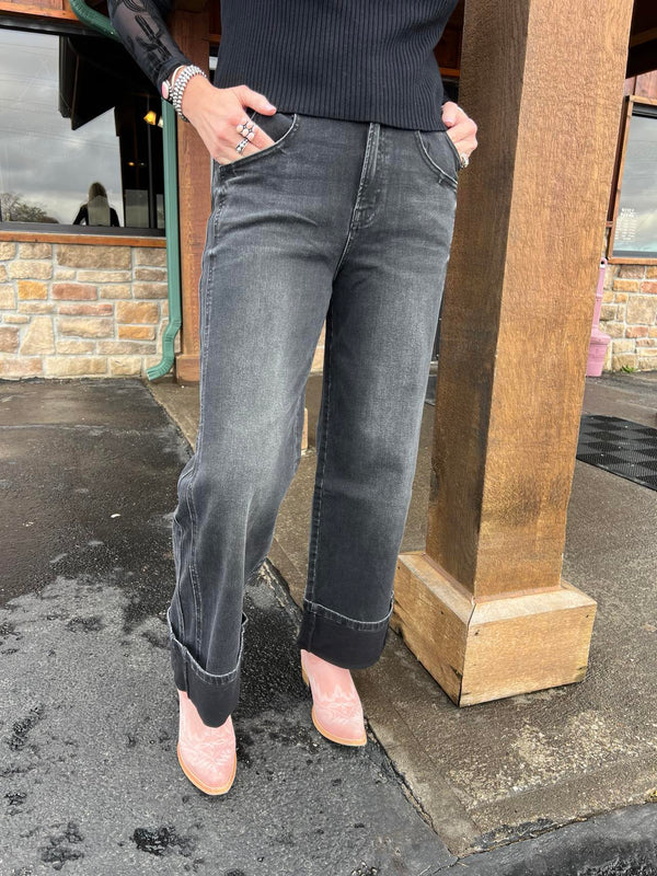 Vervet Violet Super High Rise Cuffed Baggy Wide Leg Jeans-Women's Denim-Flying Monkey-Lucky J Boots & More, Women's, Men's, & Kids Western Store Located in Carthage, MO