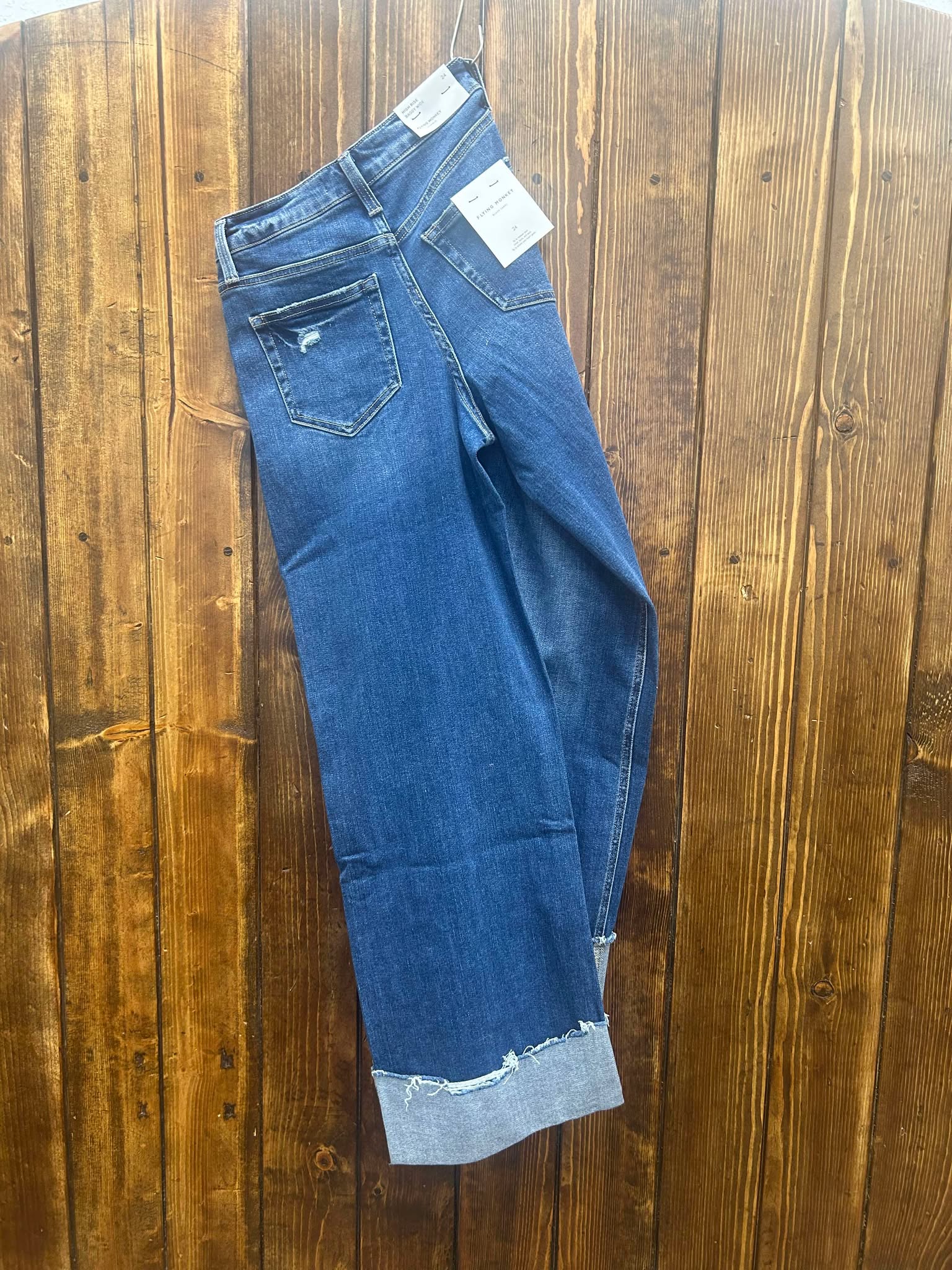 Flying Monkey Drew High Rise Baggy Wide Cuffed Jeans-Women's Denim-Flying Monkey-Lucky J Boots & More, Women's, Men's, & Kids Western Store Located in Carthage, MO