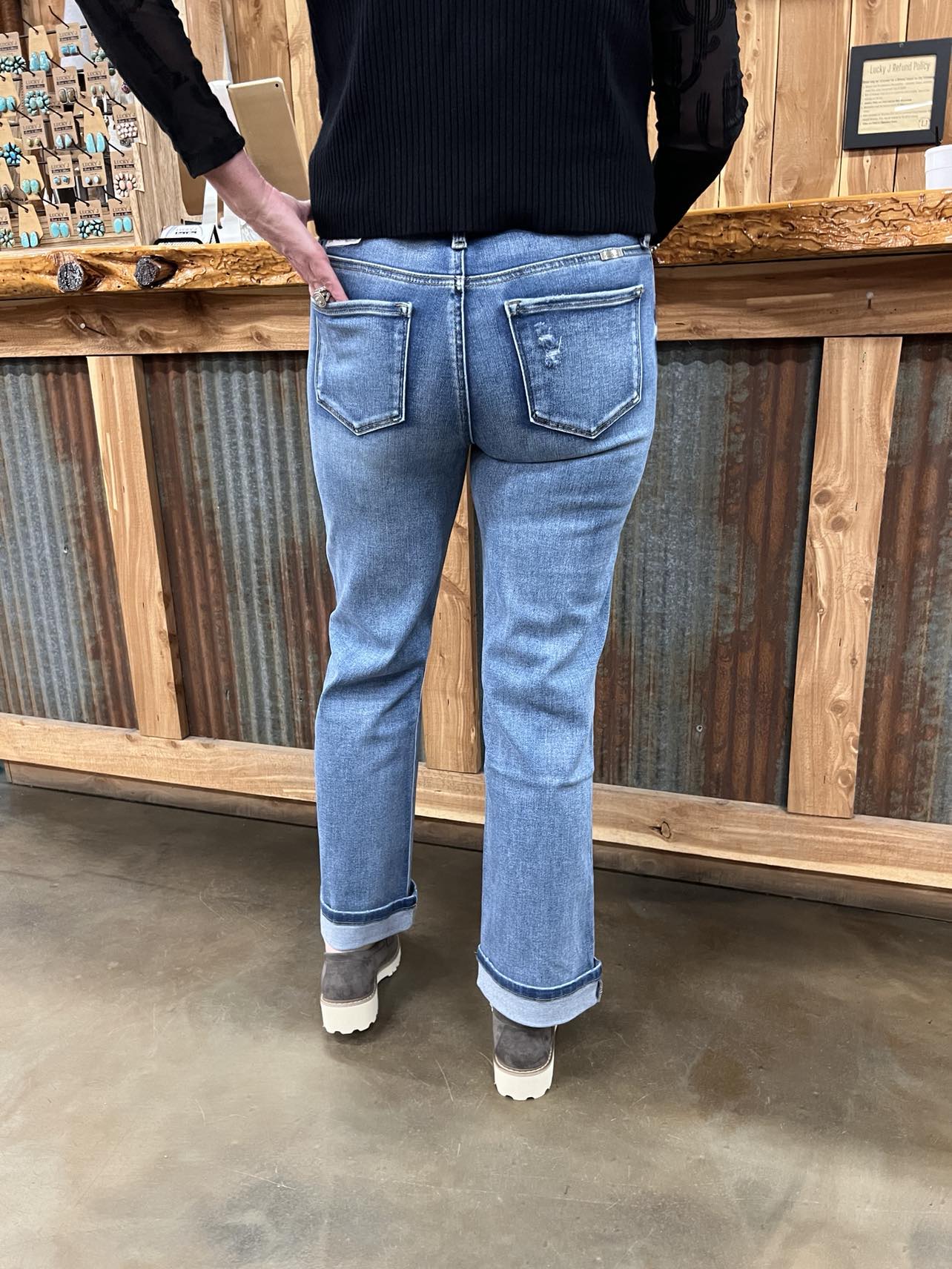 KanCan Carrie Mid Rise True Straight Leg Jeans-Women's Denim-KanCan-Lucky J Boots & More, Women's, Men's, & Kids Western Store Located in Carthage, MO