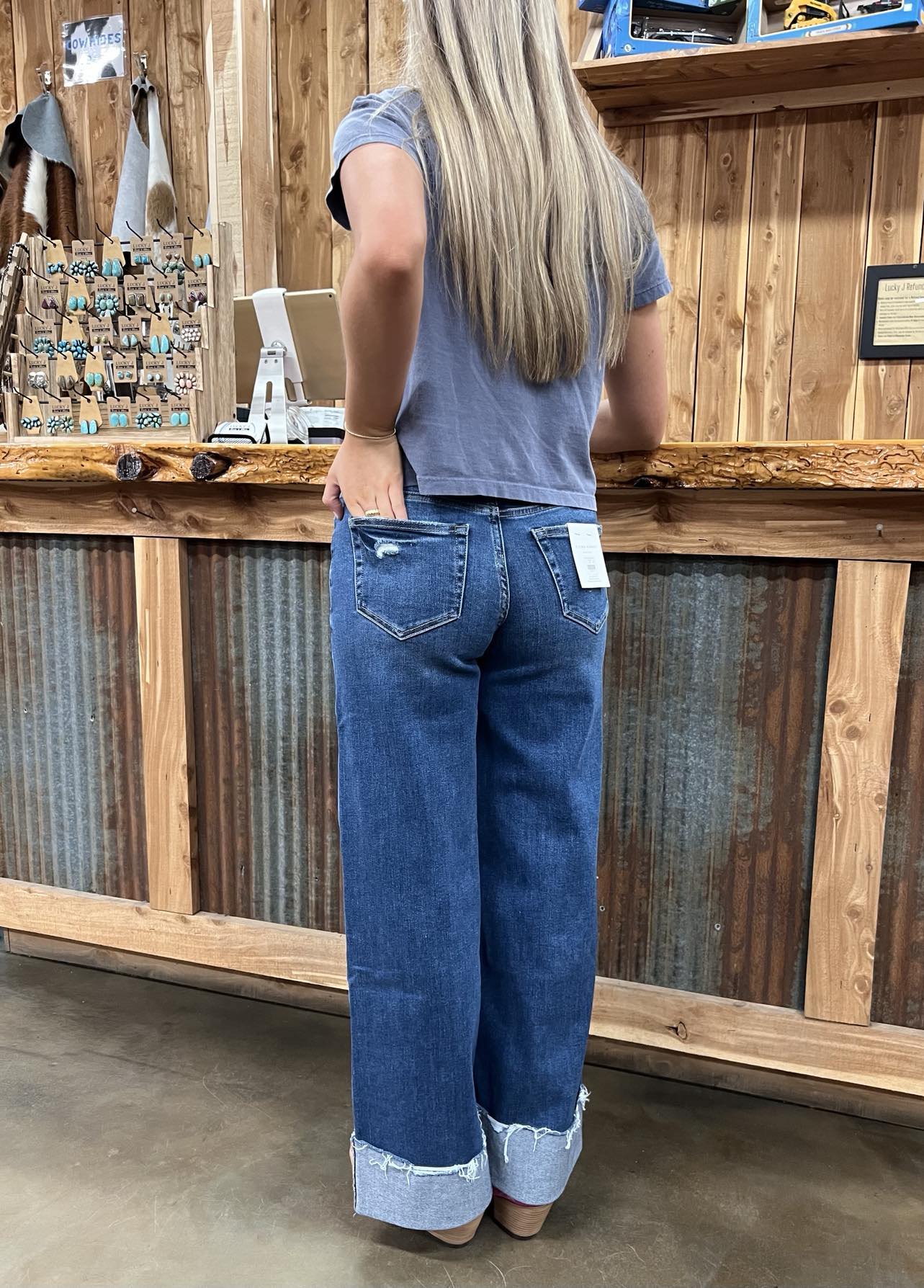 Flying Monkey Drew High Rise Baggy Wide Cuffed Jeans-Women's Denim-Flying Monkey-Lucky J Boots & More, Women's, Men's, & Kids Western Store Located in Carthage, MO