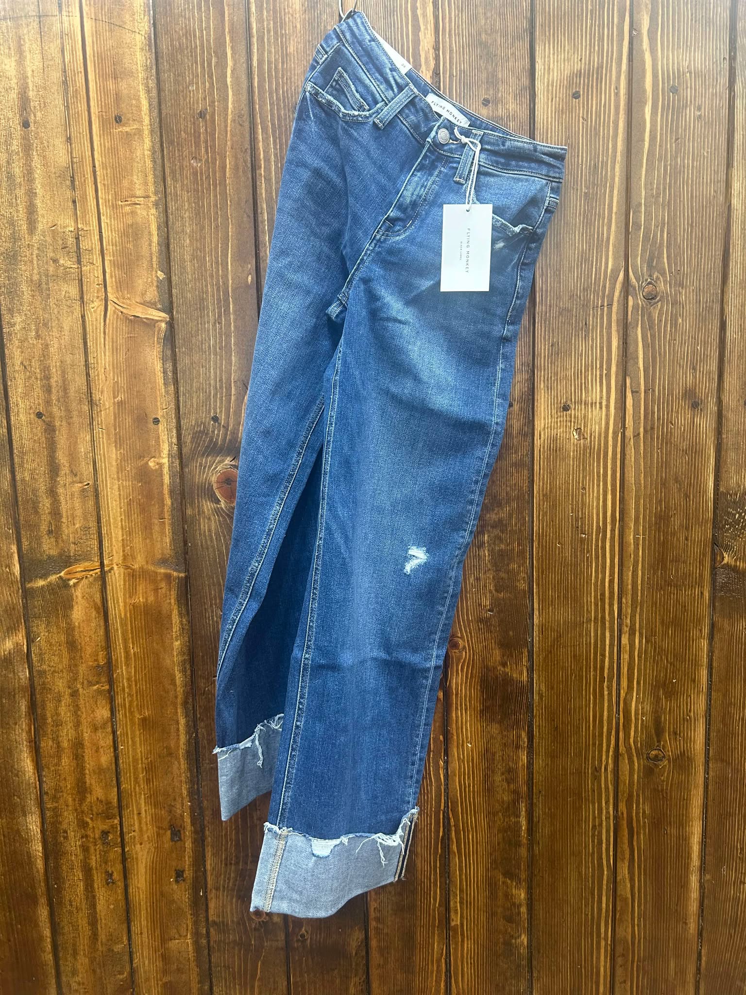 Flying Monkey Drew High Rise Baggy Wide Cuffed Jeans-Women's Denim-Flying Monkey-Lucky J Boots & More, Women's, Men's, & Kids Western Store Located in Carthage, MO