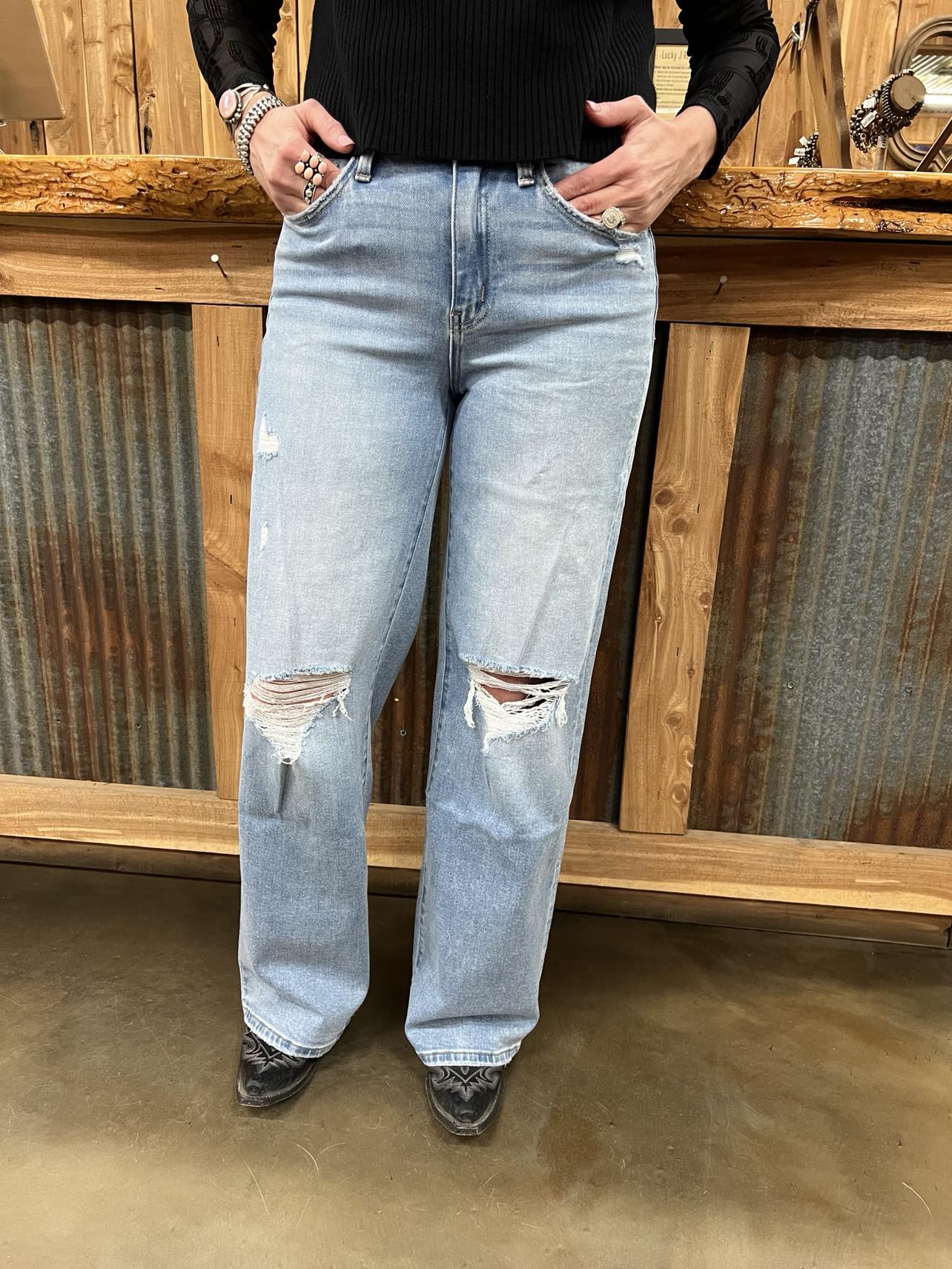 Flying Monkey Halsey High Rise Wide Leg Jeans-Women's Denim-Flying Monkey-Lucky J Boots & More, Women's, Men's, & Kids Western Store Located in Carthage, MO