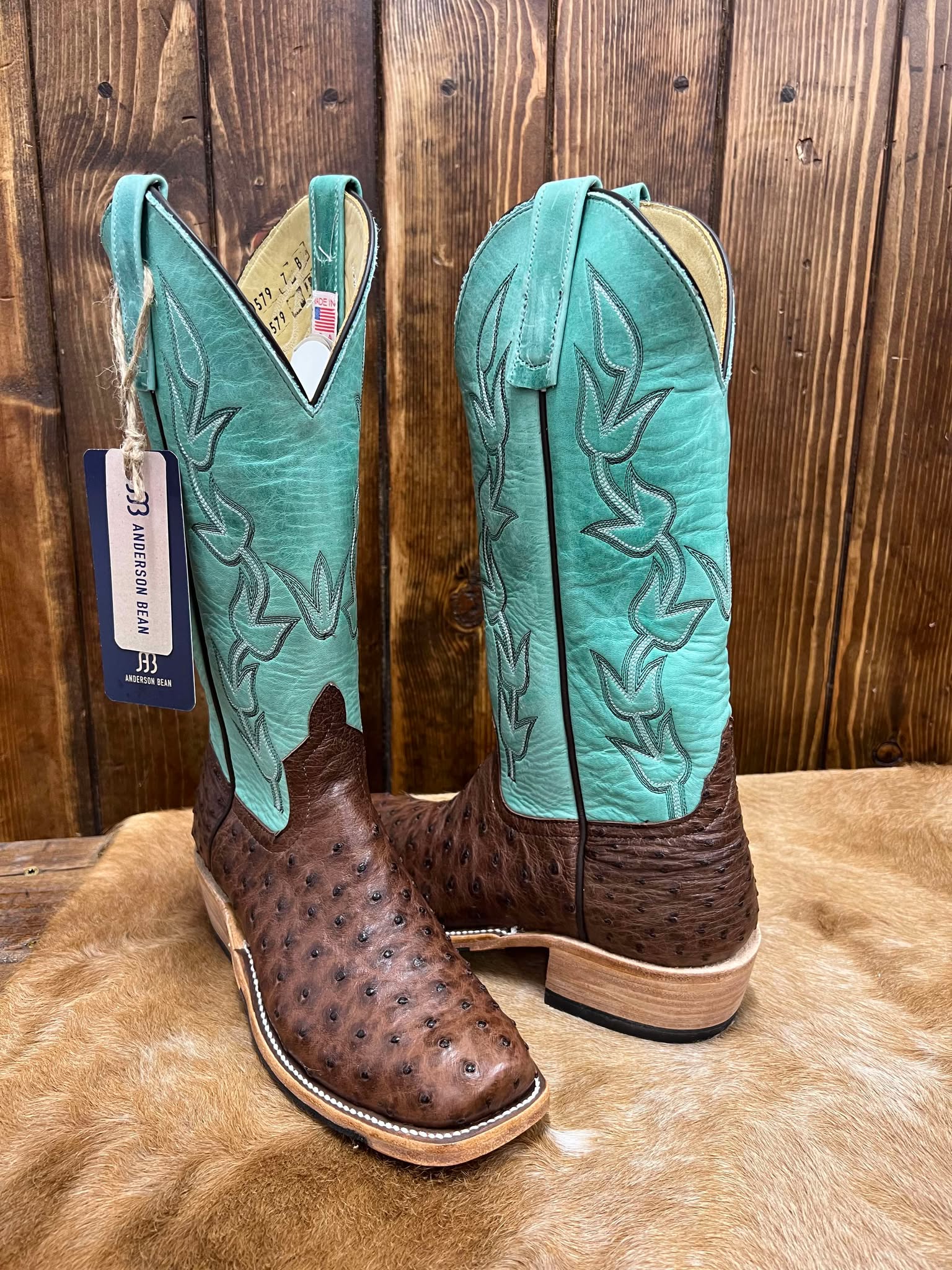 Women's Anderson Bean Cafe Americano Full Quill Ostrich & Green Super Oil Boots-Women's Boots-Anderson Bean-Lucky J Boots & More, Women's, Men's, & Kids Western Store Located in Carthage, MO