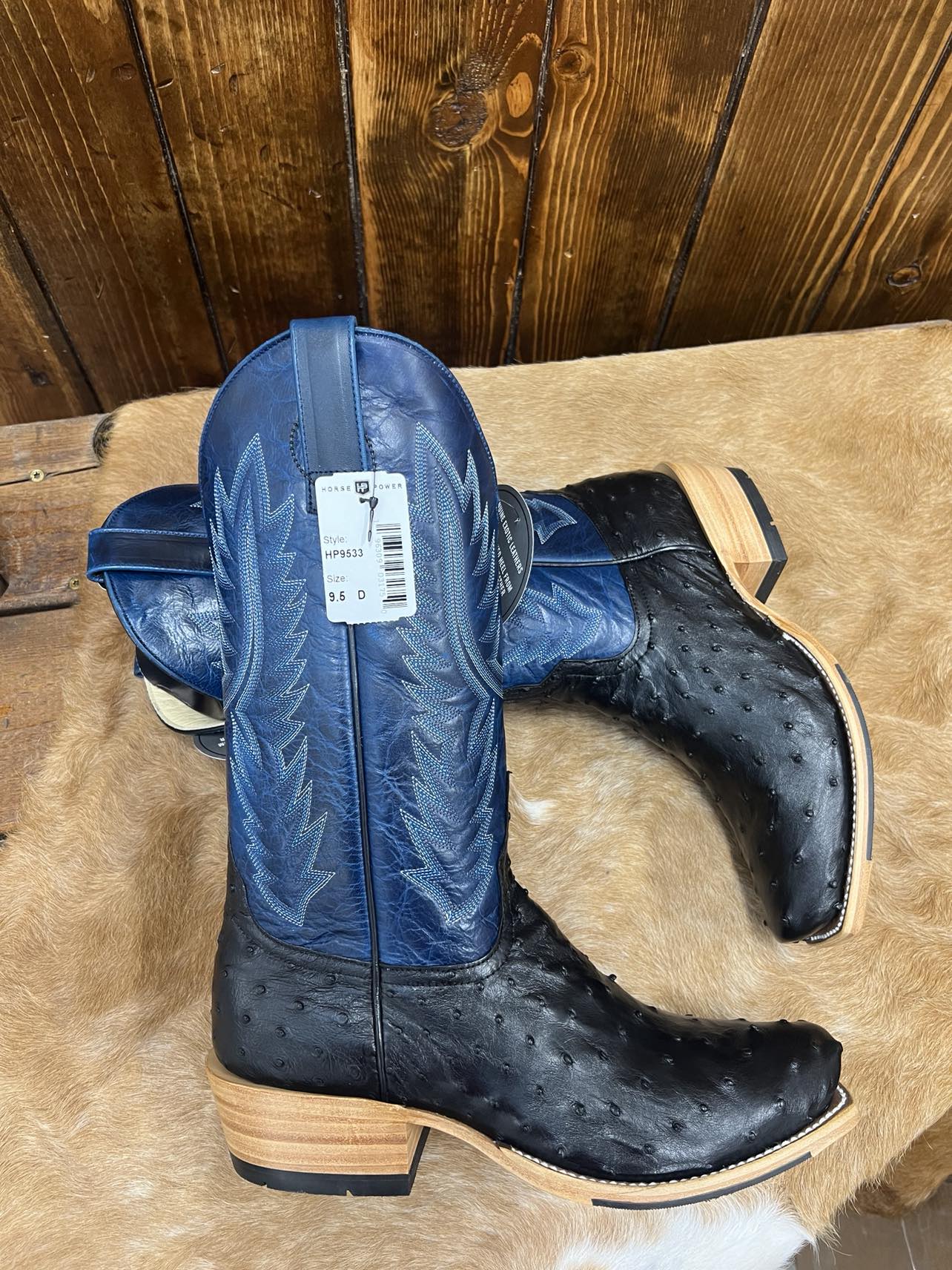 Men's Horse Power Black Full Quill Ostrich & Azure New Orleans Boots-Men's Boots-Horse Power-Lucky J Boots & More, Women's, Men's, & Kids Western Store Located in Carthage, MO