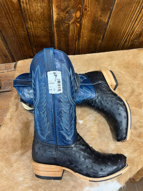 Men's Horse Power Black Full Quill Ostrich & Azure New Orleans Boots-Men's Boots-Horse Power-Lucky J Boots & More, Women's, Men's, & Kids Western Store Located in Carthage, MO