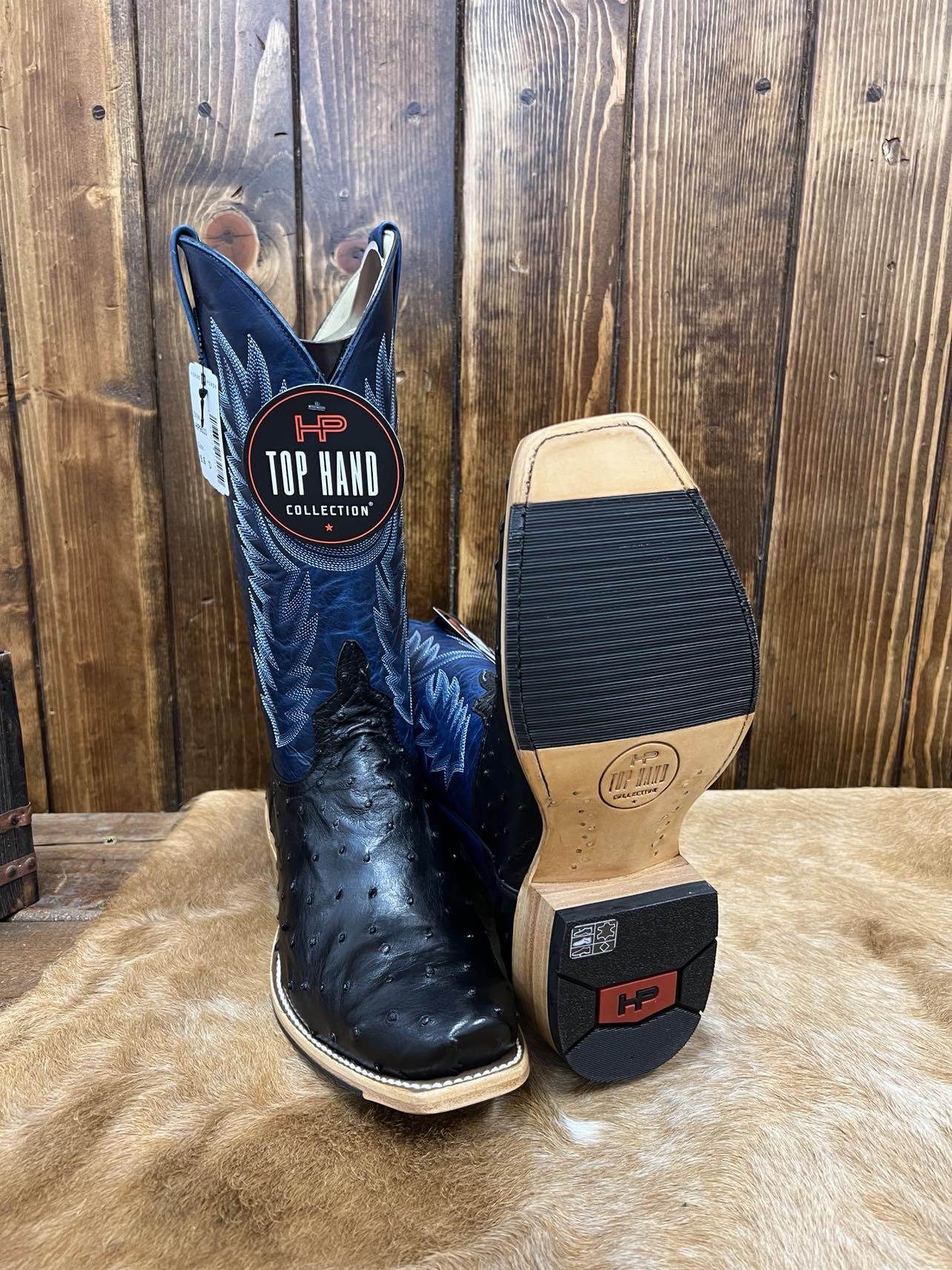 Men's Horse Power Black Full Quill Ostrich & Azure New Orleans Boots-Men's Boots-Horse Power-Lucky J Boots & More, Women's, Men's, & Kids Western Store Located in Carthage, MO