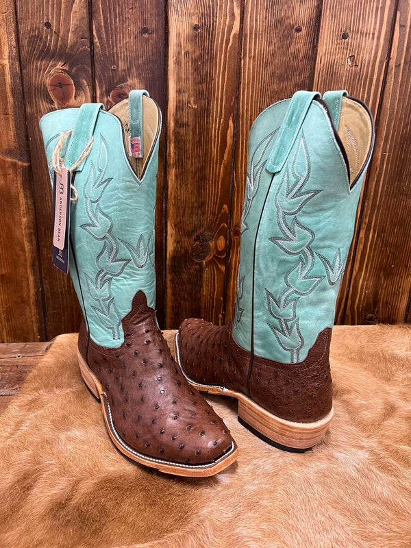 Men's Anderson Bean Cafe Americano Full Quill Ostrich & Green Super Oil Boots-Men's Boots-Anderson Bean-Lucky J Boots & More, Women's, Men's, & Kids Western Store Located in Carthage, MO