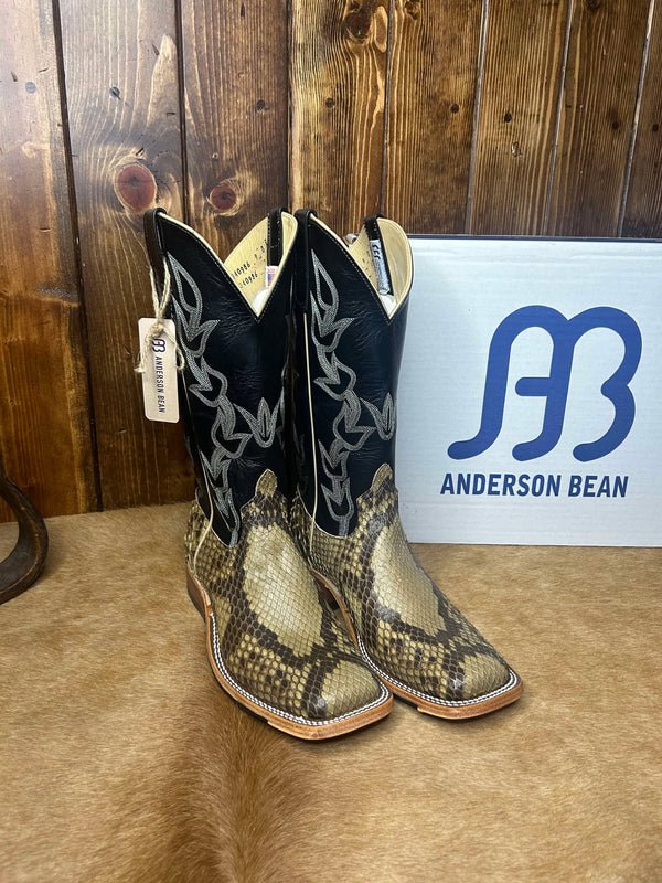 Men's Anderson Bean Natural Matte Giant Python & Black Kidskin Boots-Men's Boots-Anderson Bean-Lucky J Boots & More, Women's, Men's, & Kids Western Store Located in Carthage, MO