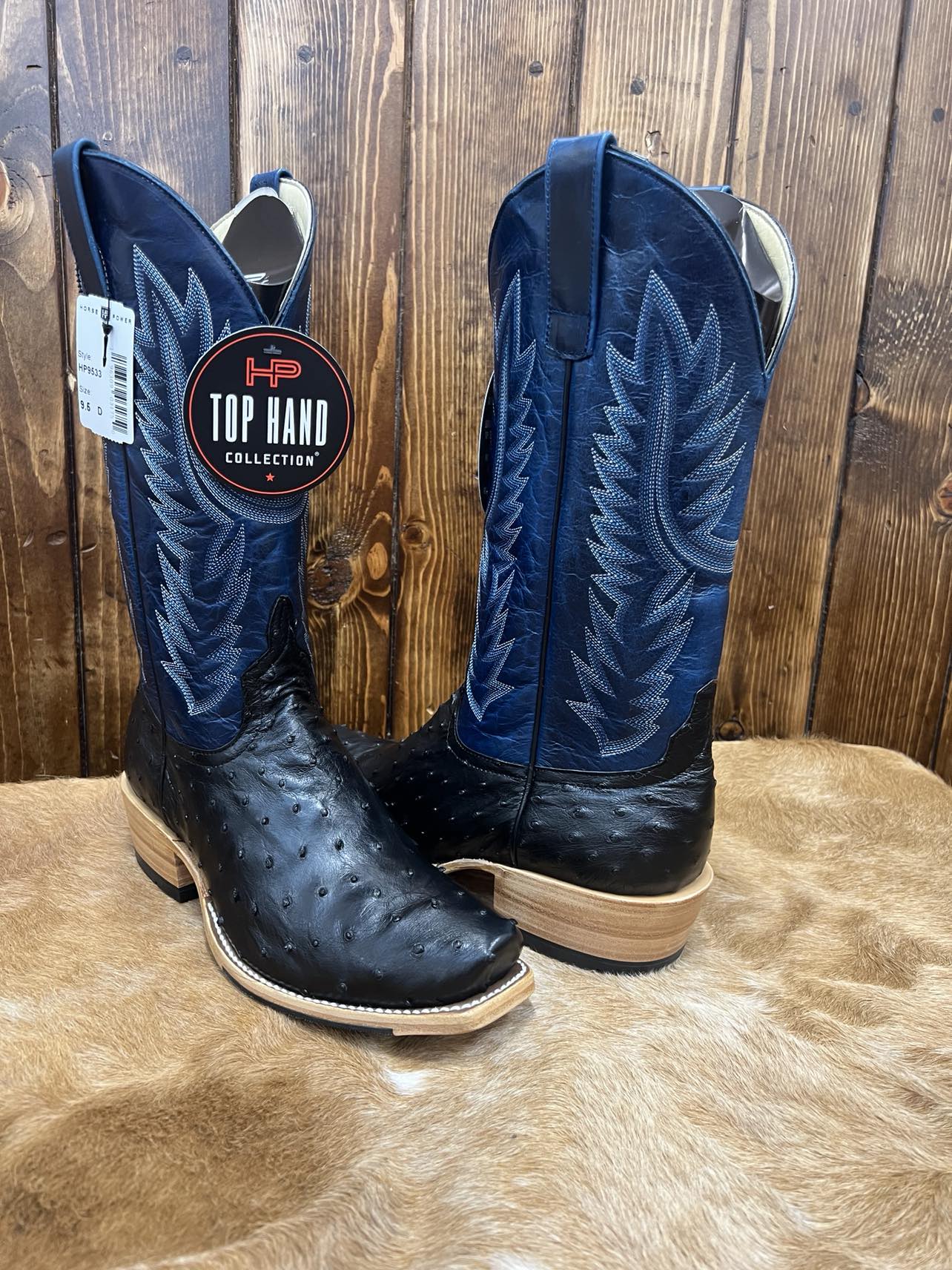 Men's Horse Power Black Full Quill Ostrich & Azure New Orleans Boots-Men's Boots-Horse Power-Lucky J Boots & More, Women's, Men's, & Kids Western Store Located in Carthage, MO