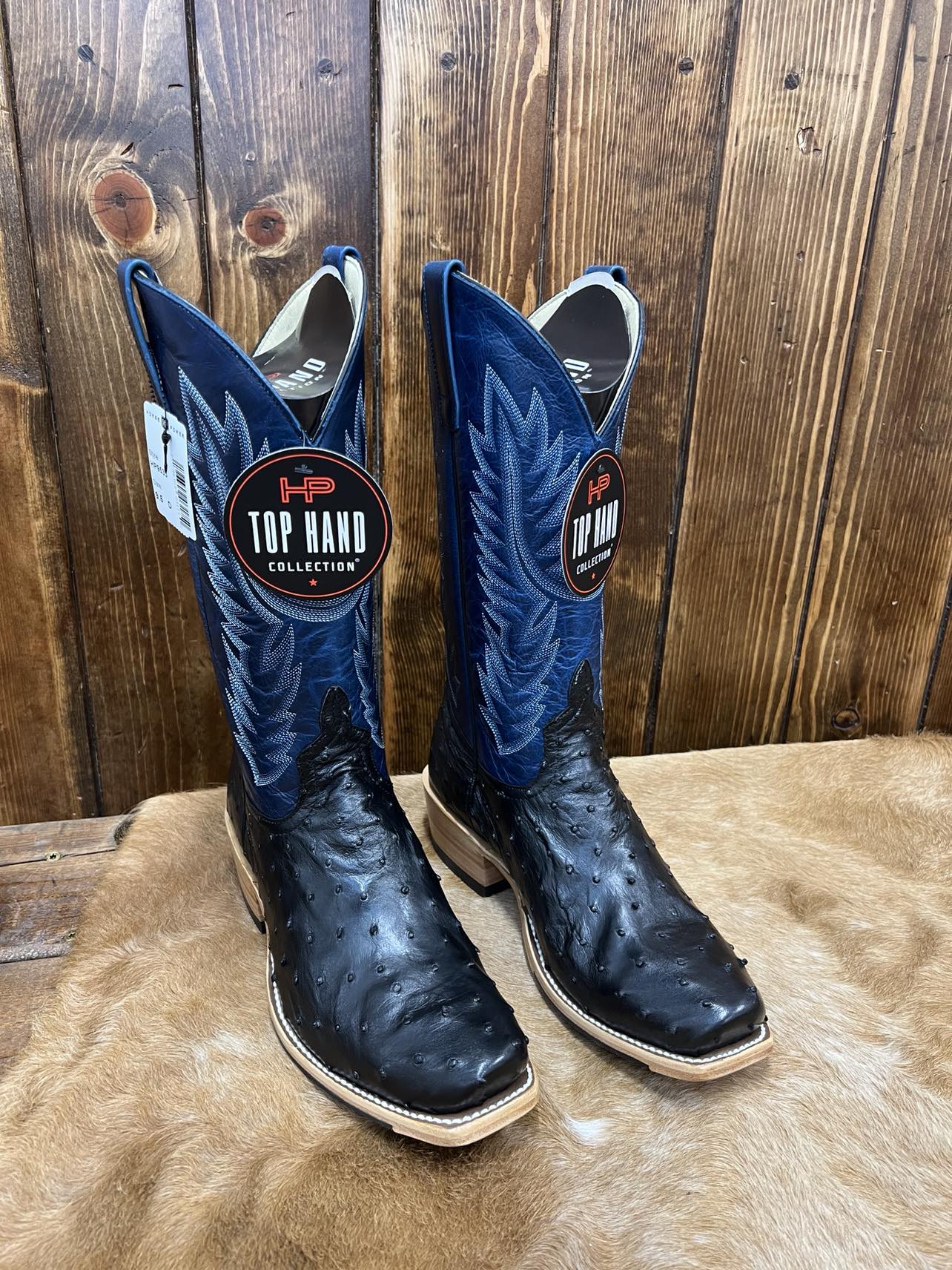 Men's Horse Power Black Full Quill Ostrich & Azure New Orleans Boots-Men's Boots-Horse Power-Lucky J Boots & More, Women's, Men's, & Kids Western Store Located in Carthage, MO