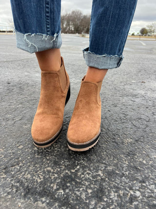 Corkys Love you a Latte in Tobacco Faux Suede Booties *FINAL SALE*-Women's Booties-Corkys Footwear-Lucky J Boots & More, Women's, Men's, & Kids Western Store Located in Carthage, MO