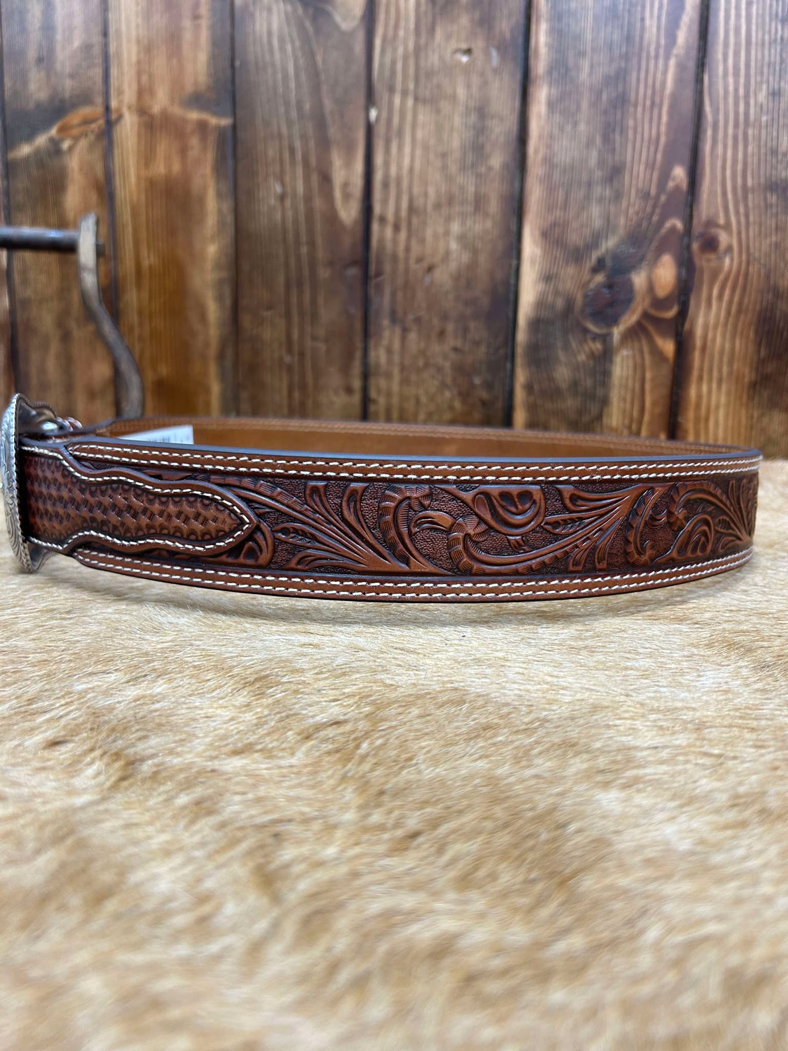 Nocona Floral & Basketweave Tooled Belt-Belts-M & F Western Products-Lucky J Boots & More, Women's, Men's, & Kids Western Store Located in Carthage, MO