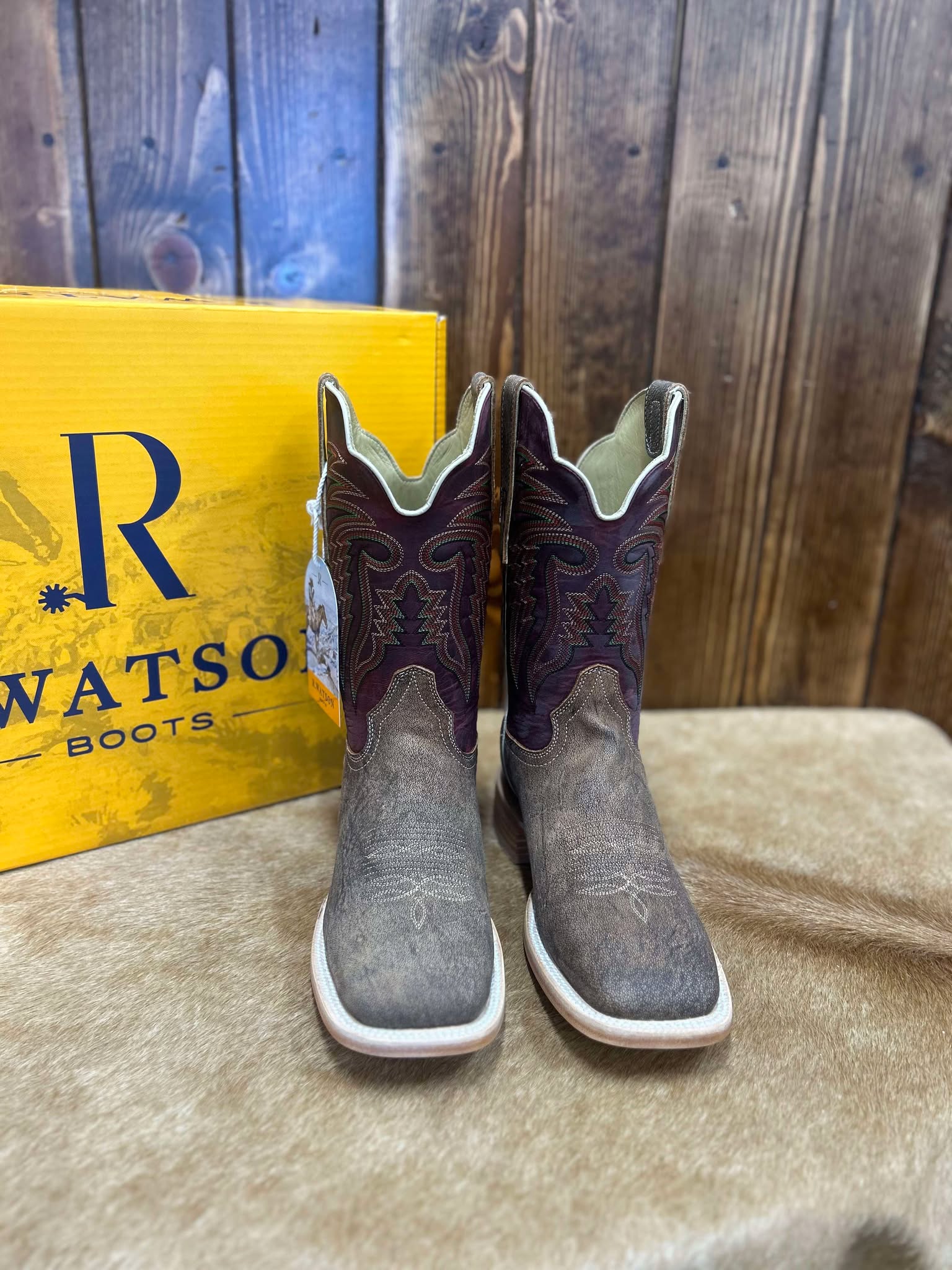 Men's R. Watson Tan Nubuck Camel & Vella Rosa Cowhide Boots-Men's Boots-R. Watson-Lucky J Boots & More, Women's, Men's, & Kids Western Store Located in Carthage, MO