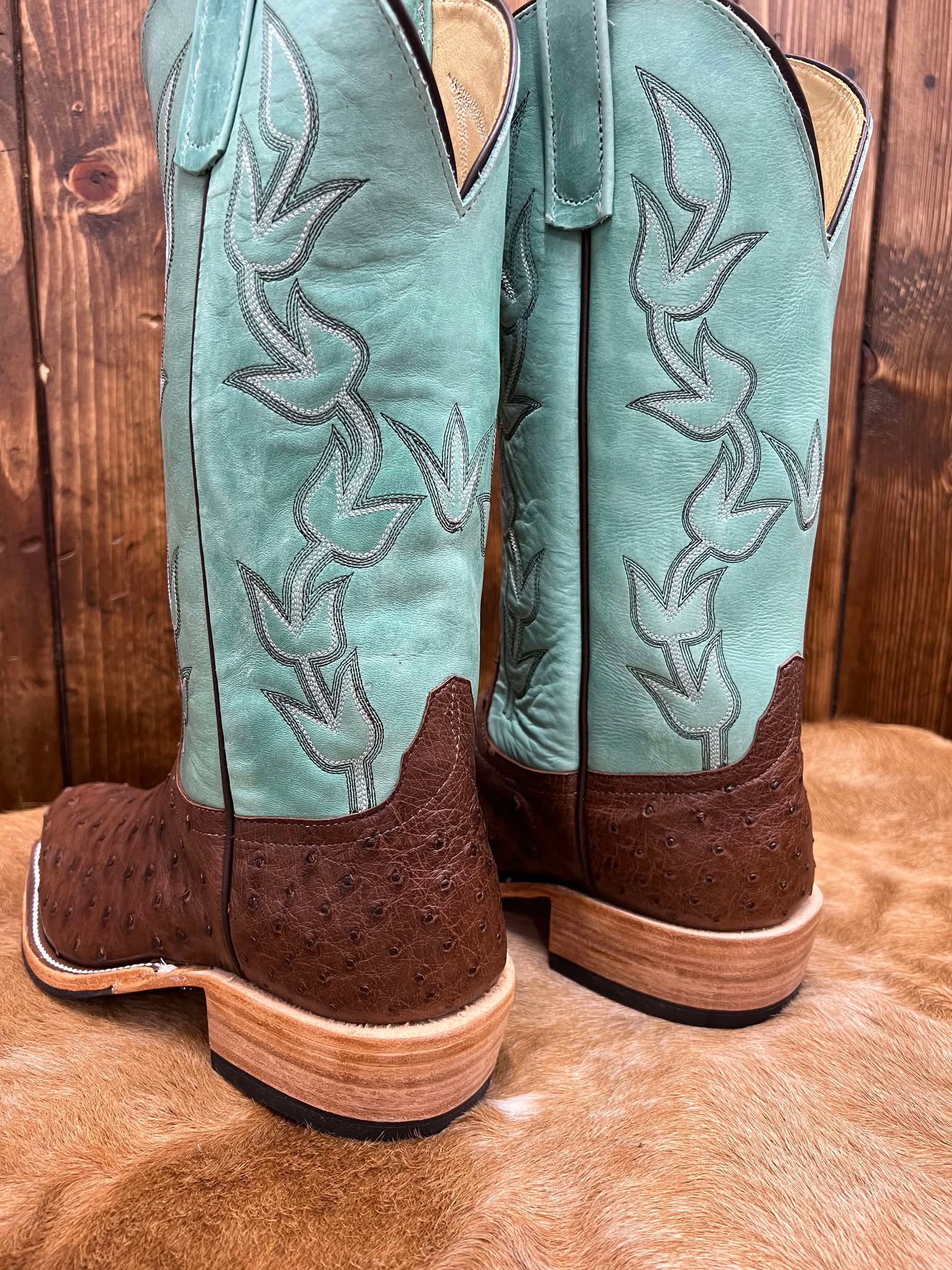 Men's Anderson Bean Cafe Americano Full Quill Ostrich & Green Super Oil Boots-Men's Boots-Anderson Bean-Lucky J Boots & More, Women's, Men's, & Kids Western Store Located in Carthage, MO