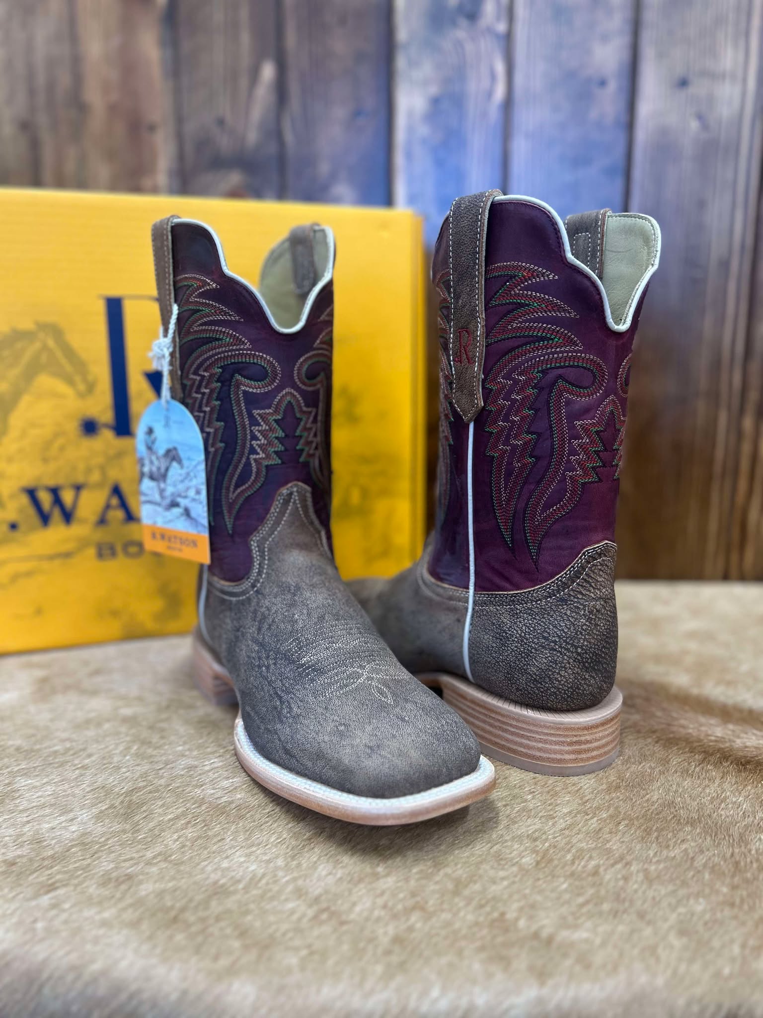 Men's R. Watson Tan Nubuck Camel & Vella Rosa Cowhide Boots-Men's Boots-R. Watson-Lucky J Boots & More, Women's, Men's, & Kids Western Store Located in Carthage, MO