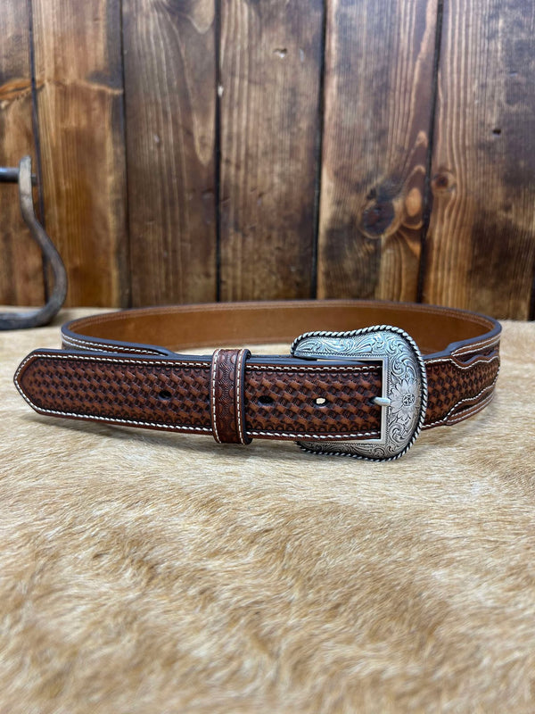 Nocona Floral & Basketweave Tooled Belt-Belts-M & F Western Products-Lucky J Boots & More, Women's, Men's, & Kids Western Store Located in Carthage, MO