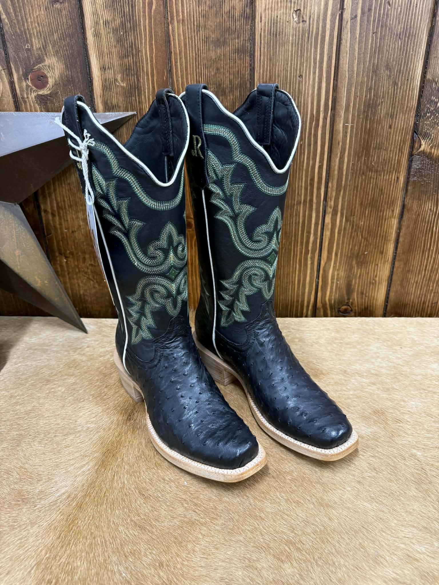 Women's R. Watson Black Full Quill Ostrich Boot-Women's Boots-R. Watson-Lucky J Boots & More, Women's, Men's, & Kids Western Store Located in Carthage, MO