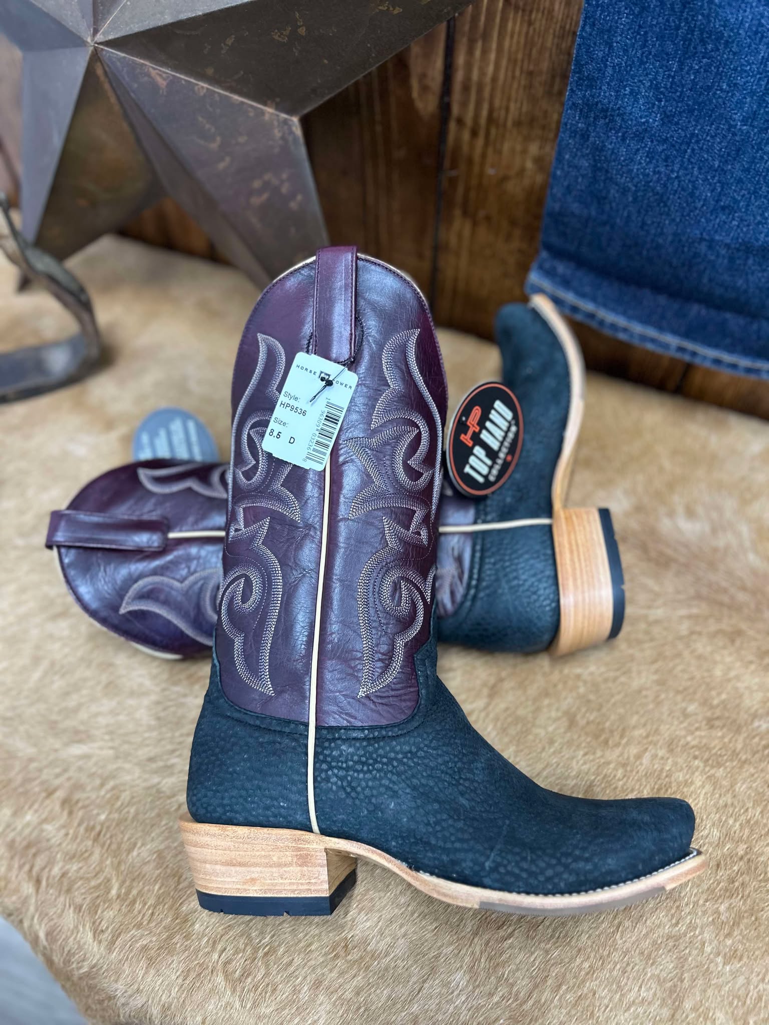 Men's Horse Power Grey Carpincho & Wine Texas Boots-Men's Boots-Horse Power-Lucky J Boots & More, Women's, Men's, & Kids Western Store Located in Carthage, MO