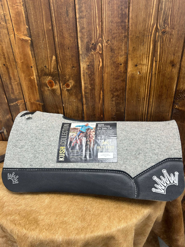 Best Ever Black Leather & White Crown 32x32 1.25" Kush Saddle Pad-Saddle Pads-Best Ever-Lucky J Boots & More, Women's, Men's, & Kids Western Store Located in Carthage, MO