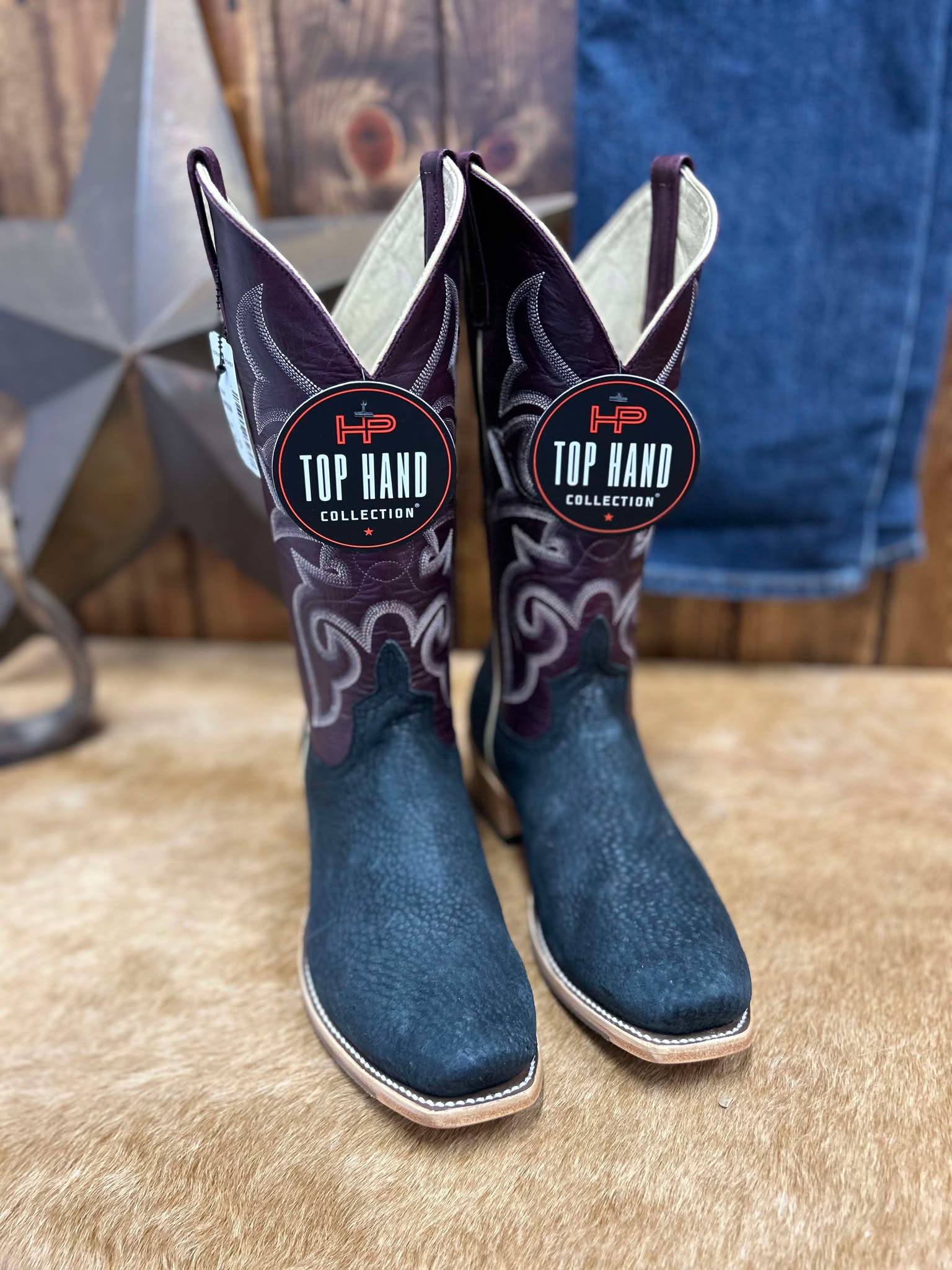 Men's Horse Power Grey Carpincho & Wine Texas Boots-Men's Boots-Horse Power-Lucky J Boots & More, Women's, Men's, & Kids Western Store Located in Carthage, MO