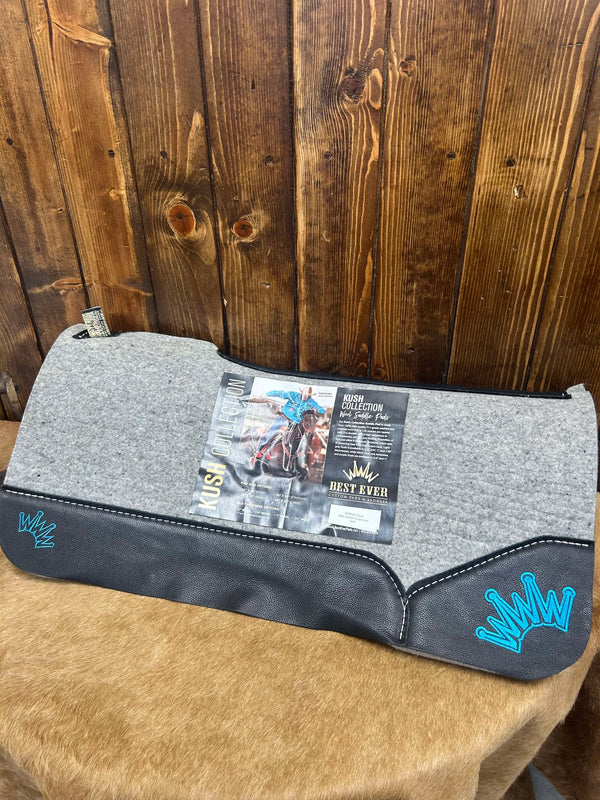 Best Ever Black Leather & Turquoise Crown 30x30 3/4" Kush Saddle Pad-Saddle Pads-Best Ever-Lucky J Boots & More, Women's, Men's, & Kids Western Store Located in Carthage, MO