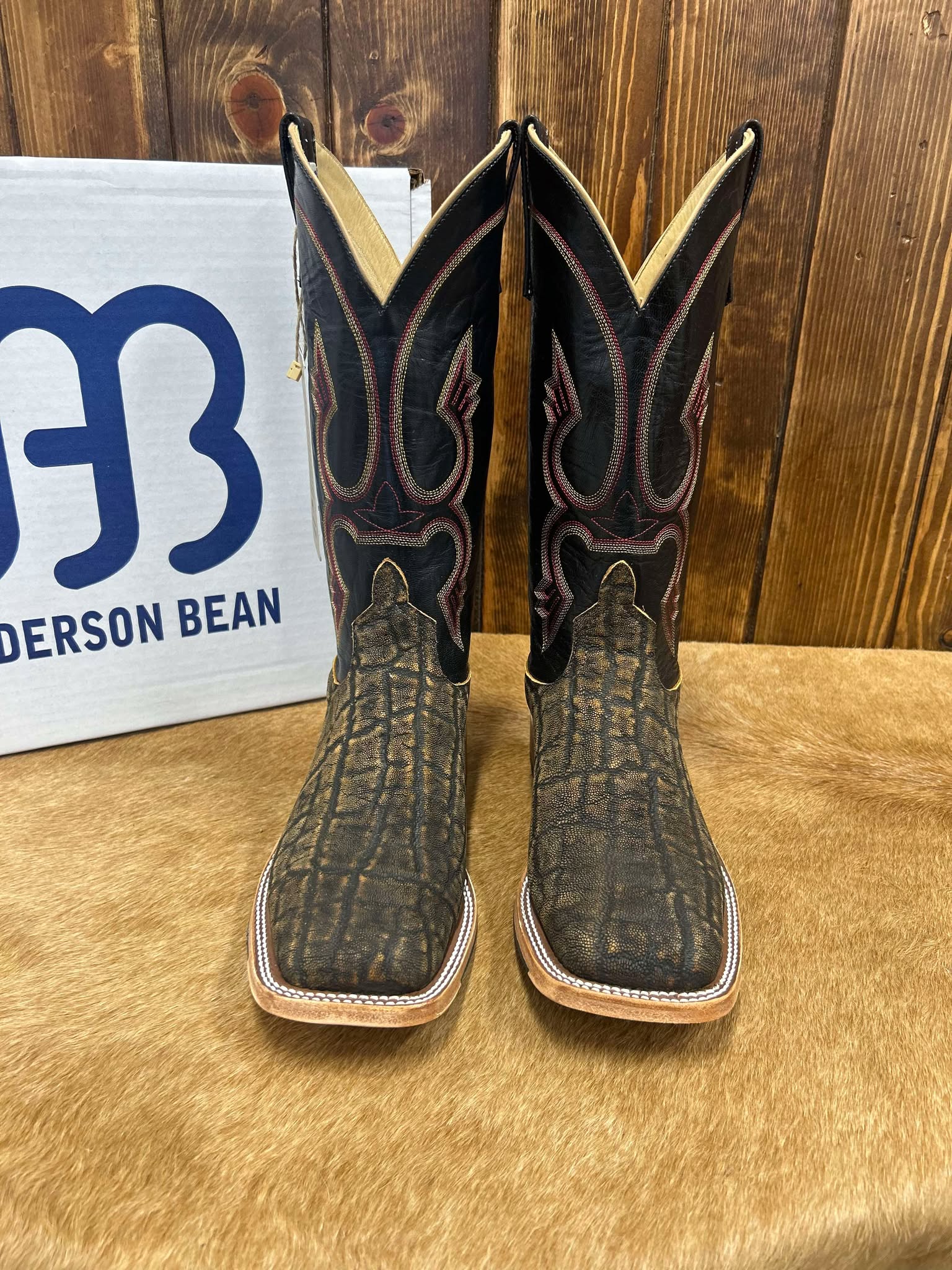 Men's Anderson Bean Antique Saddle Safari Elephant and Black Kidskin Boots-Men's Boots-Anderson Bean-Lucky J Boots & More, Women's, Men's, & Kids Western Store Located in Carthage, MO
