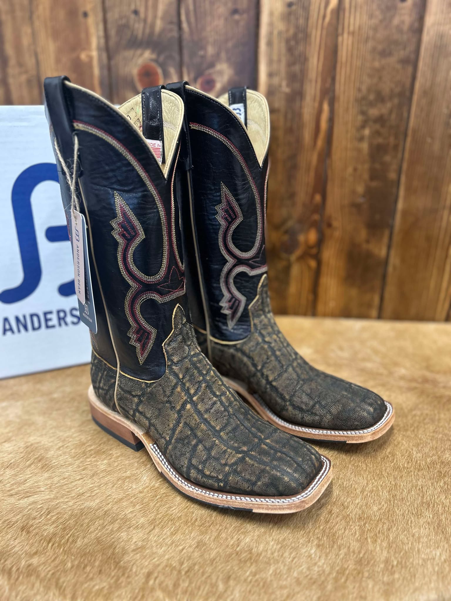 Men's Anderson Bean Antique Saddle Safari Elephant and Black Kidskin Boots-Men's Boots-Anderson Bean-Lucky J Boots & More, Women's, Men's, & Kids Western Store Located in Carthage, MO