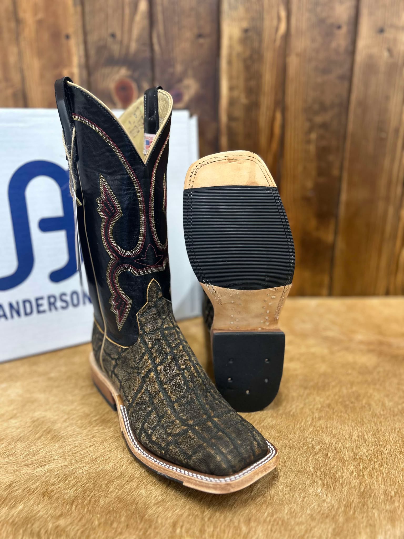Men's Anderson Bean Antique Saddle Safari Elephant and Black Kidskin Boots-Men's Boots-Anderson Bean-Lucky J Boots & More, Women's, Men's, & Kids Western Store Located in Carthage, MO