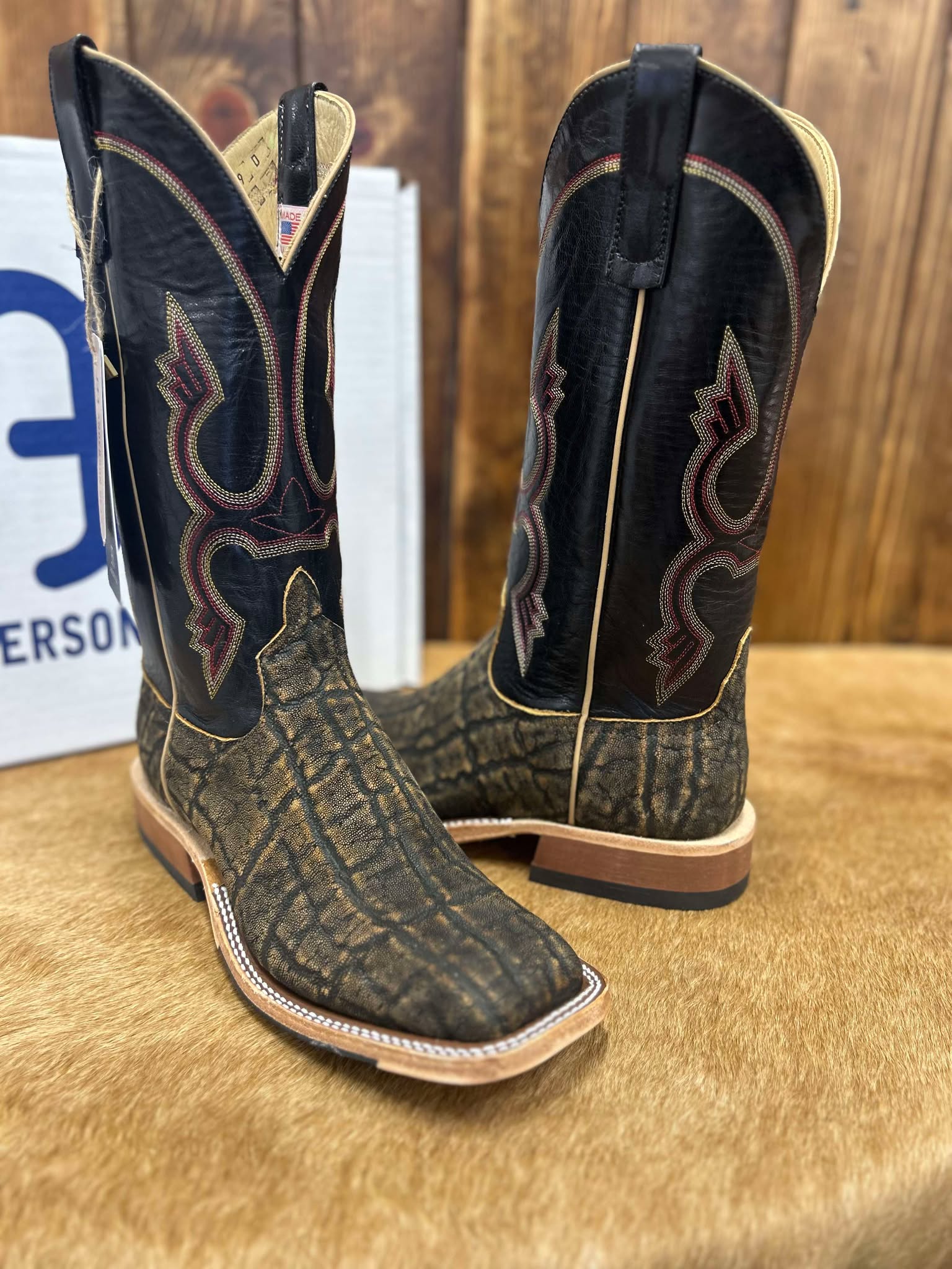 Men's Anderson Bean Antique Saddle Safari Elephant and Black Kidskin Boots-Men's Boots-Anderson Bean-Lucky J Boots & More, Women's, Men's, & Kids Western Store Located in Carthage, MO