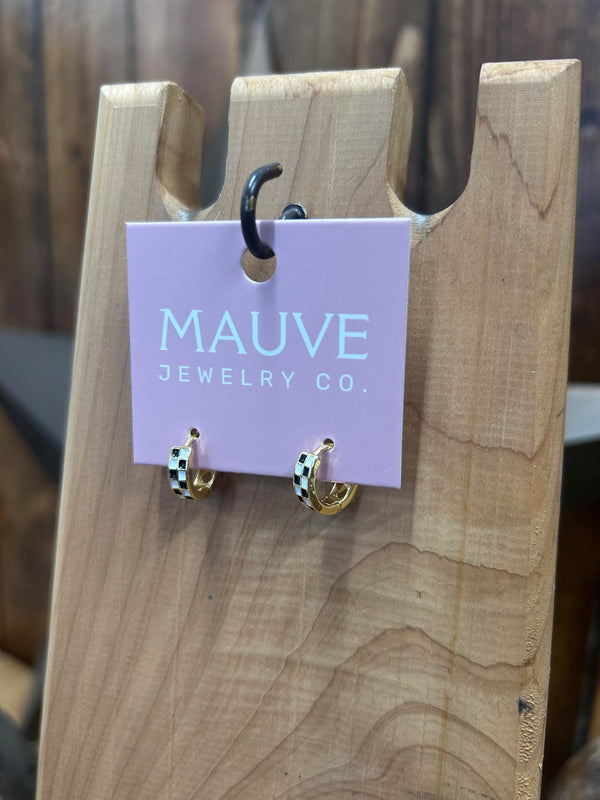 Checkered Hoop Earrings-Earrings-Mauve Jewelry Co.-Lucky J Boots & More, Women's, Men's, & Kids Western Store Located in Carthage, MO