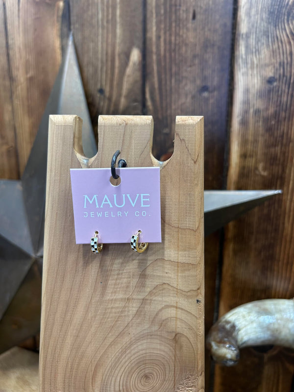 Checkered Hoop Earrings-Earrings-Mauve Jewelry Co.-Lucky J Boots & More, Women's, Men's, & Kids Western Store Located in Carthage, MO