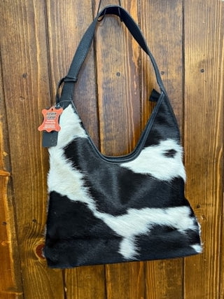 American Darling Peyton, cowhide shoulder bag, black and white tote, western leather purse, cowhide hobo bag, boho leather tote, genuine cowhide handbag, western fashion accessories.