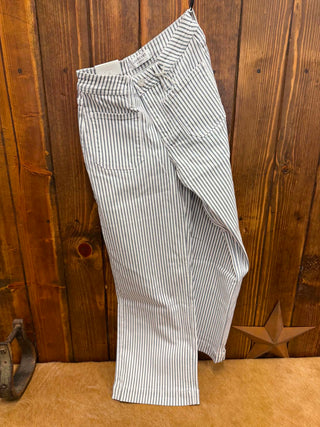 Vervet Polly jeans, striped wide leg jeans, high rise cropped denim, women's striped pants, comfort stretch jeans, Vervet denim, nautical striped jeans, patch pocket denim, trouser hem jeans.